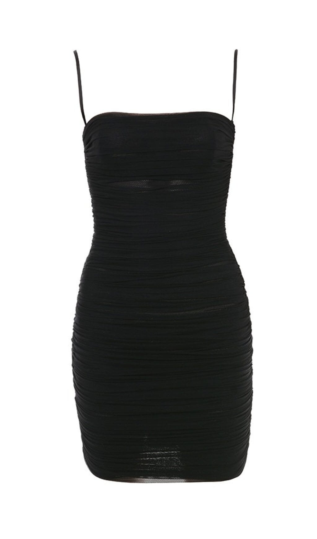 BLACK RUCHED ORGANZA MESH MINI DRESS DREESES styleofcb 