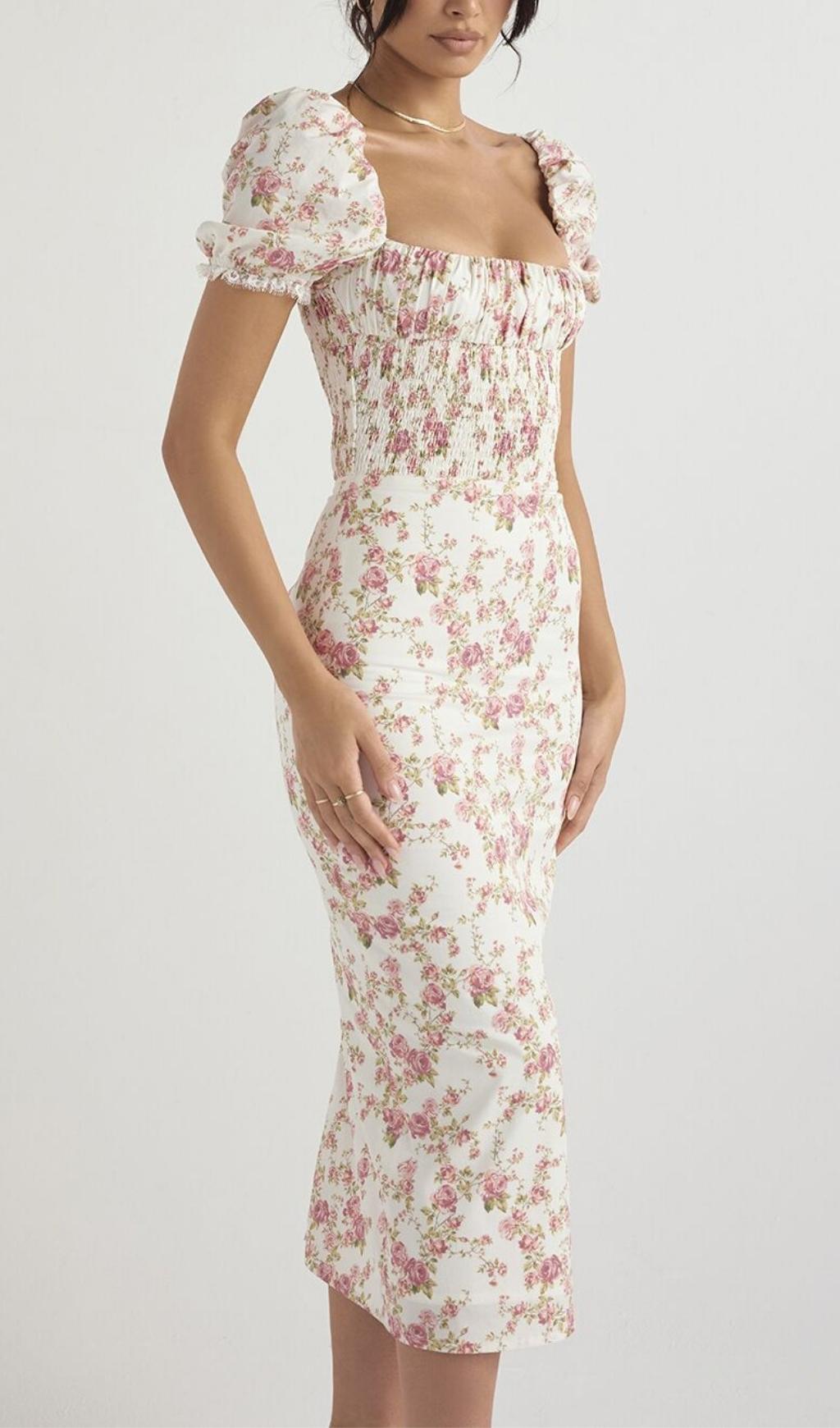 ROSE PRINT DRESS IN PINK