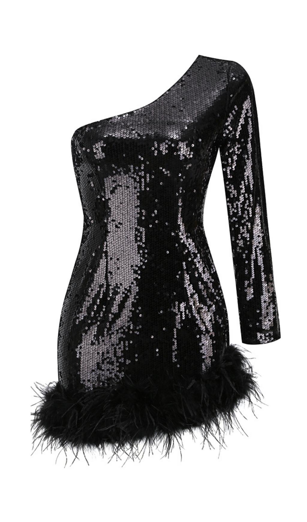 ONE SHOULDER SEQUIN MINI DRESS IN BLACK Dresses styleofcb 
