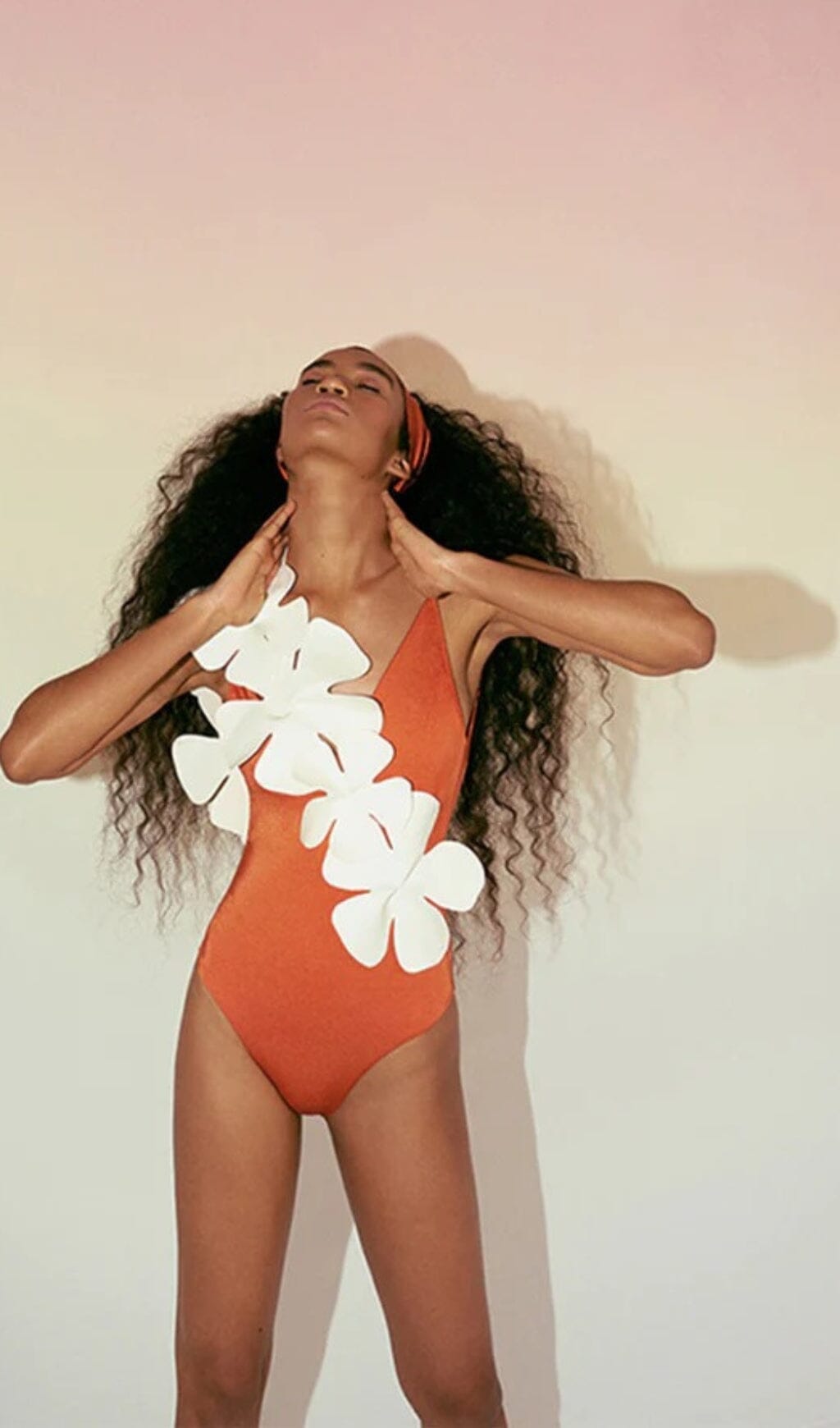 FLOWER DECOR BACKLESS ONE PIECE SWIMSUIT IN ORANGE styleofcb 