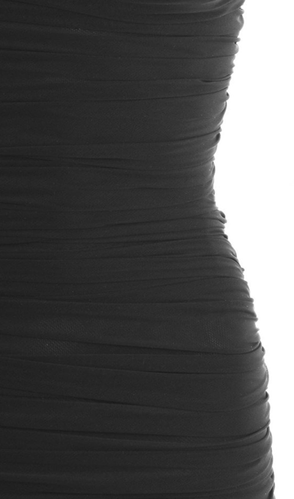 BLACK RUCHED ORGANZA MESH MINI DRESS DREESES styleofcb 