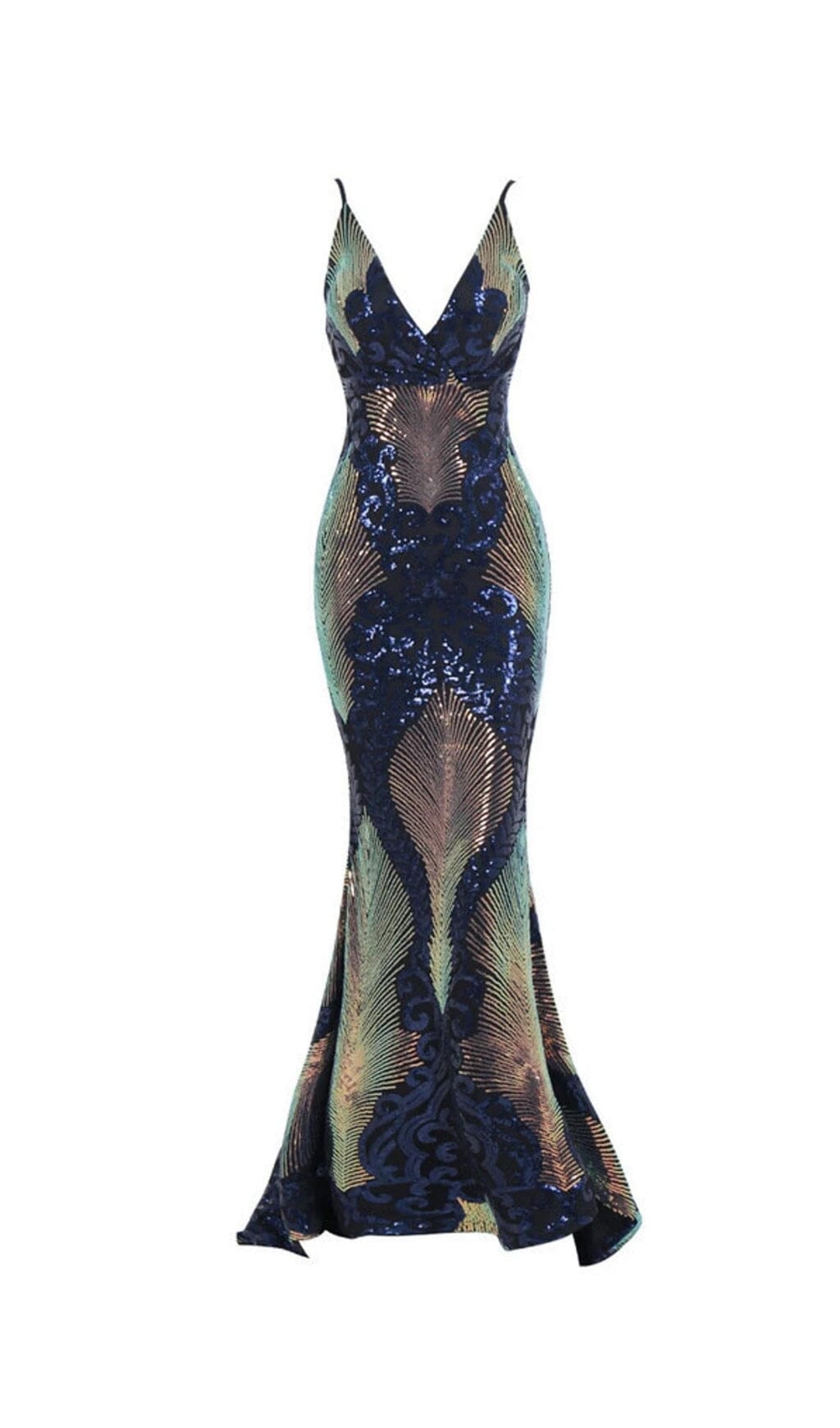 V-NECK SEQUINED BACKLESS DRESS IN DARK BLUE styleofcb 