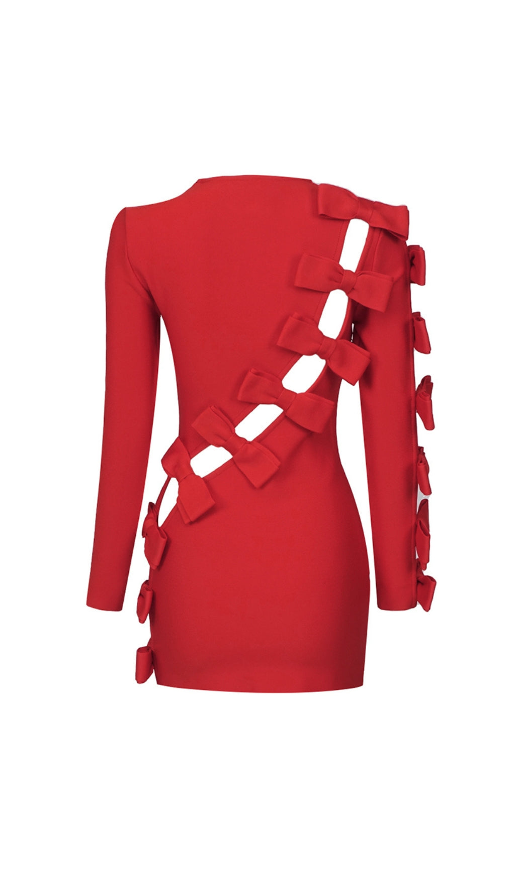 BOW CREWNECK MINI DRESS IN RED