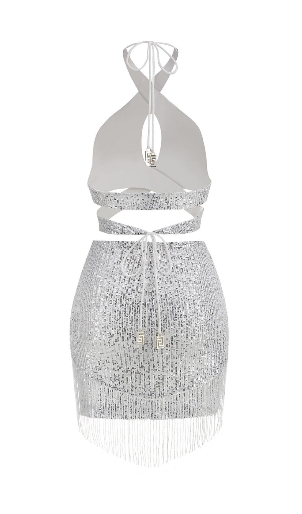 SEQUIN TASSEL BACKLESS MINI DRESS IN SILVER styleofcb 