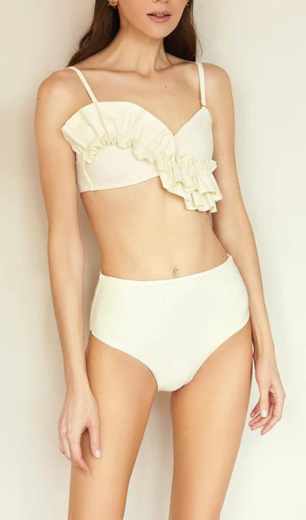 WHITE RUFFLE DETAIL HIGH WAIST BIKINI SWIMSUIT styleofcb 
