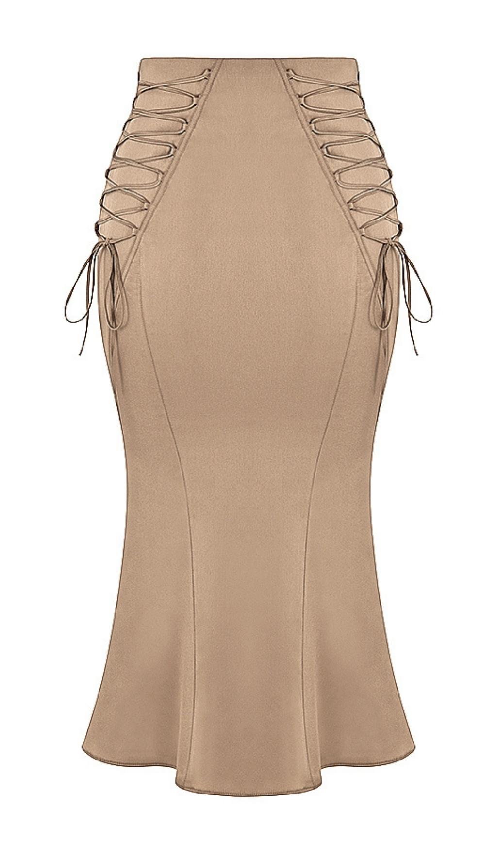 SATIN TWO PIECE MIDI DRESS IN BROWN