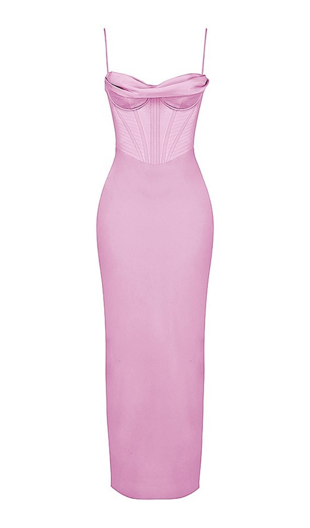 BACKLESS CORSET MAXI DRESS IN PINK