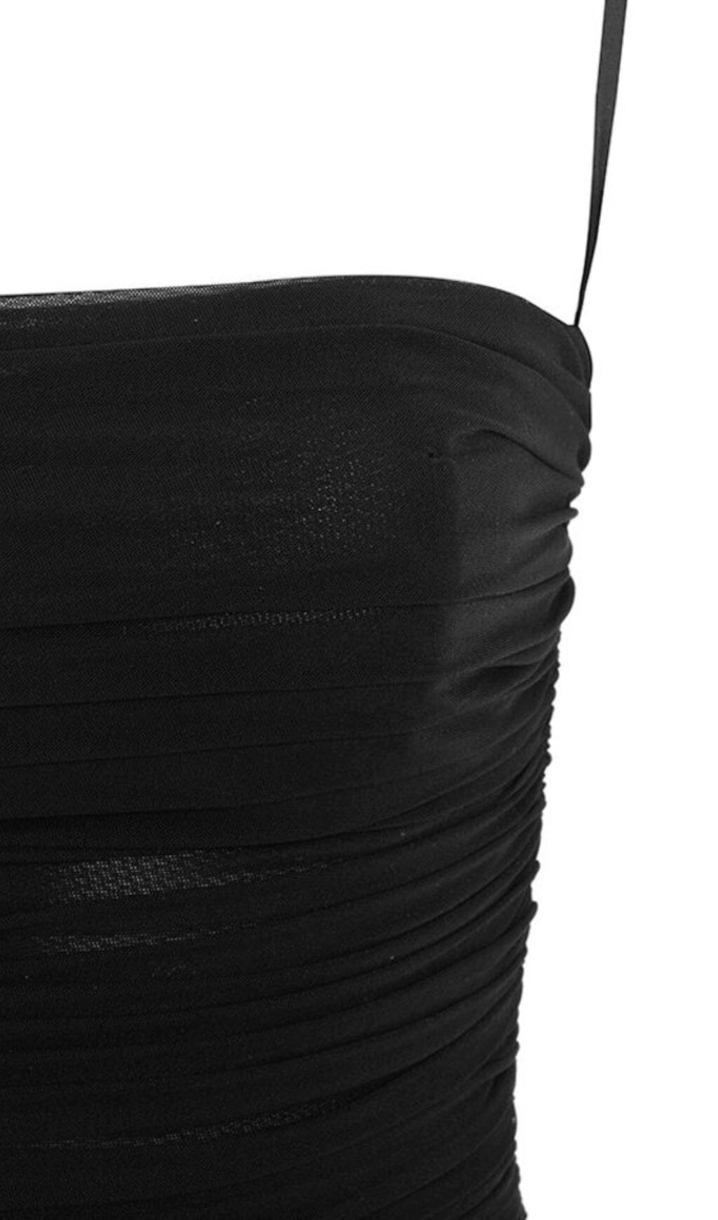 BLACK RUCHED ORGANZA MESH MINI DRESS DREESES styleofcb 