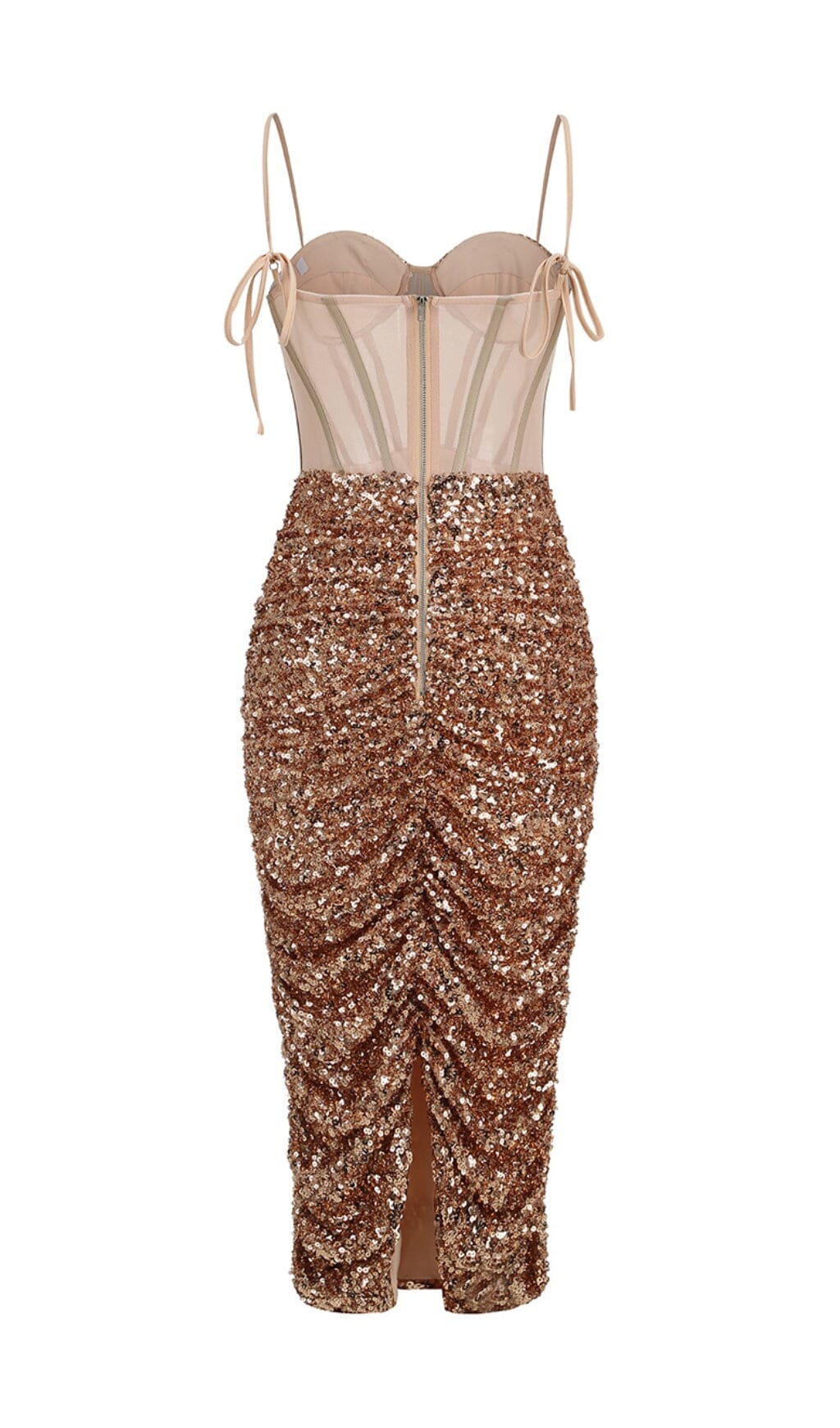 SEQUIN CORSET MIDI DRESS IN CHAMPAGNE styleofcb 