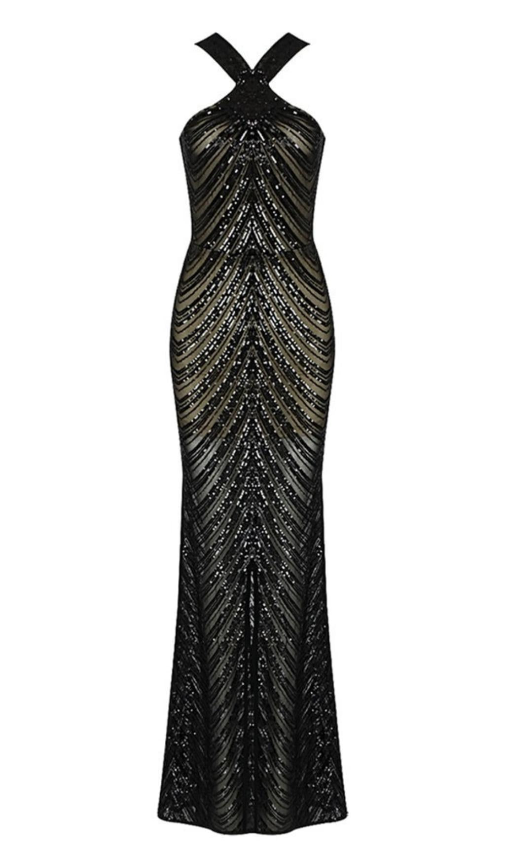 HALTER SEQUIN MAXI DRESS IN BLACK Dresses styleofcb 
