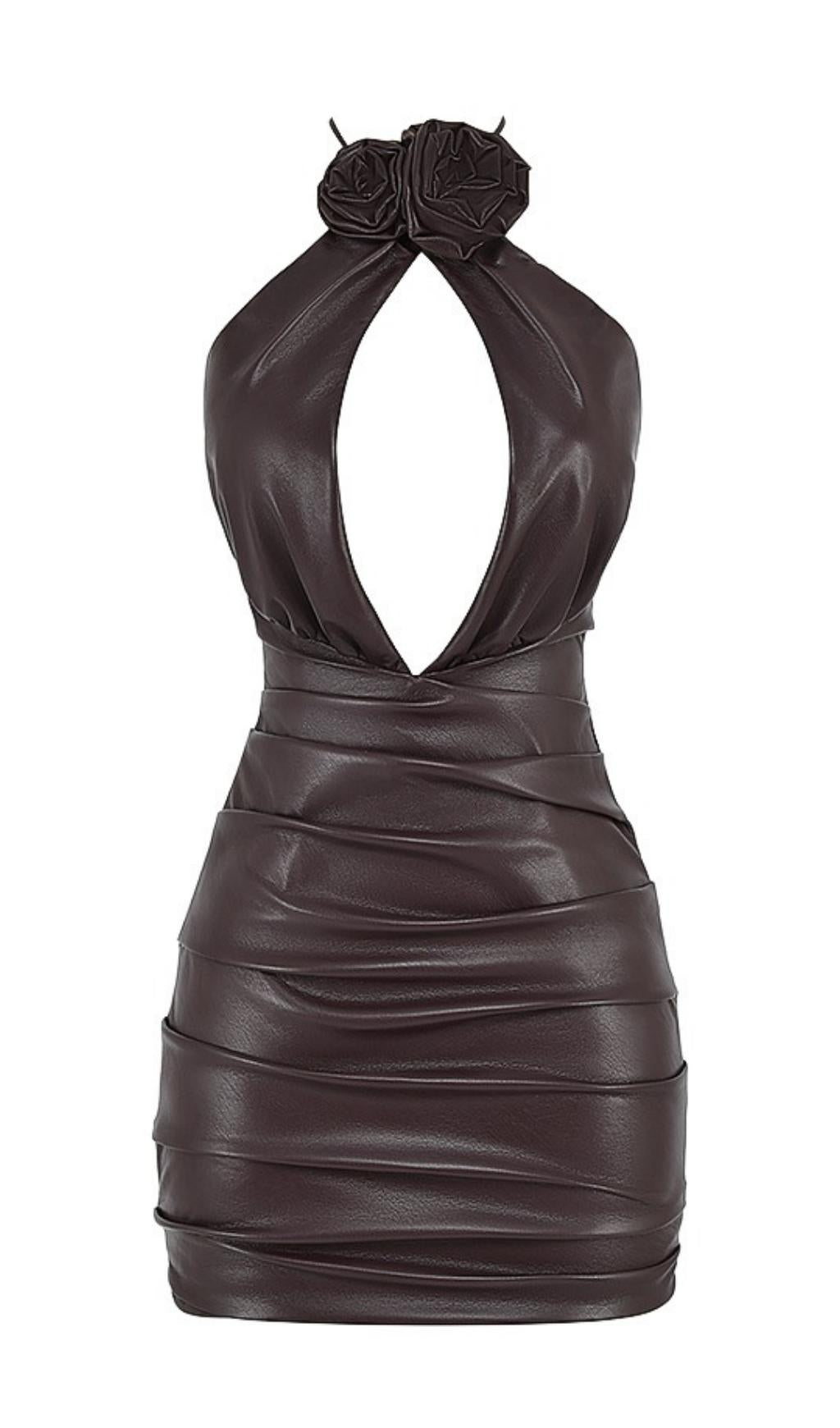 CUT OUT HALTER MINI DRESS IN CHOCOLATE styleofcb 