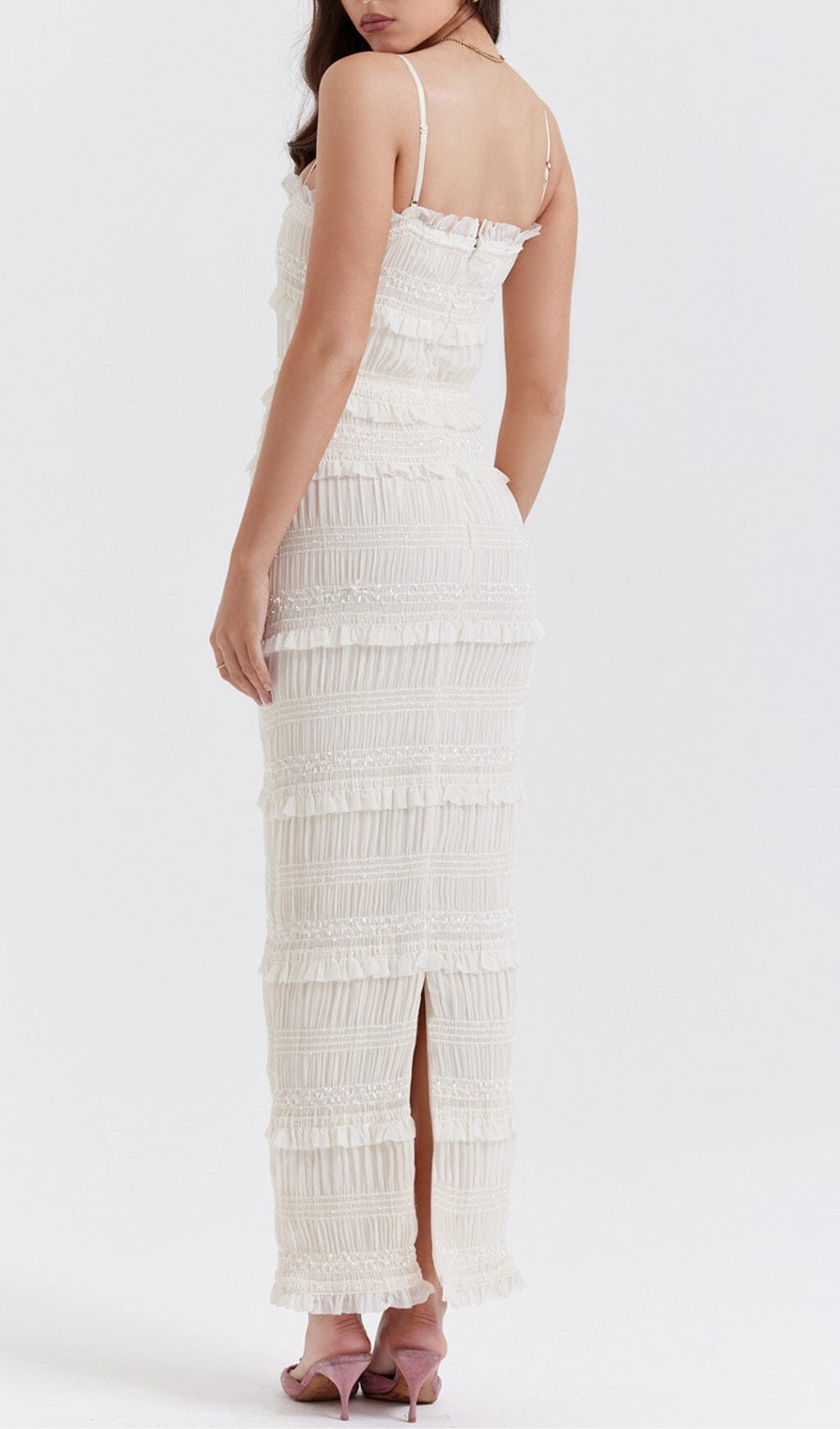 IVORY SEQUIN PLEAT MAXI DRESS styleofcb 