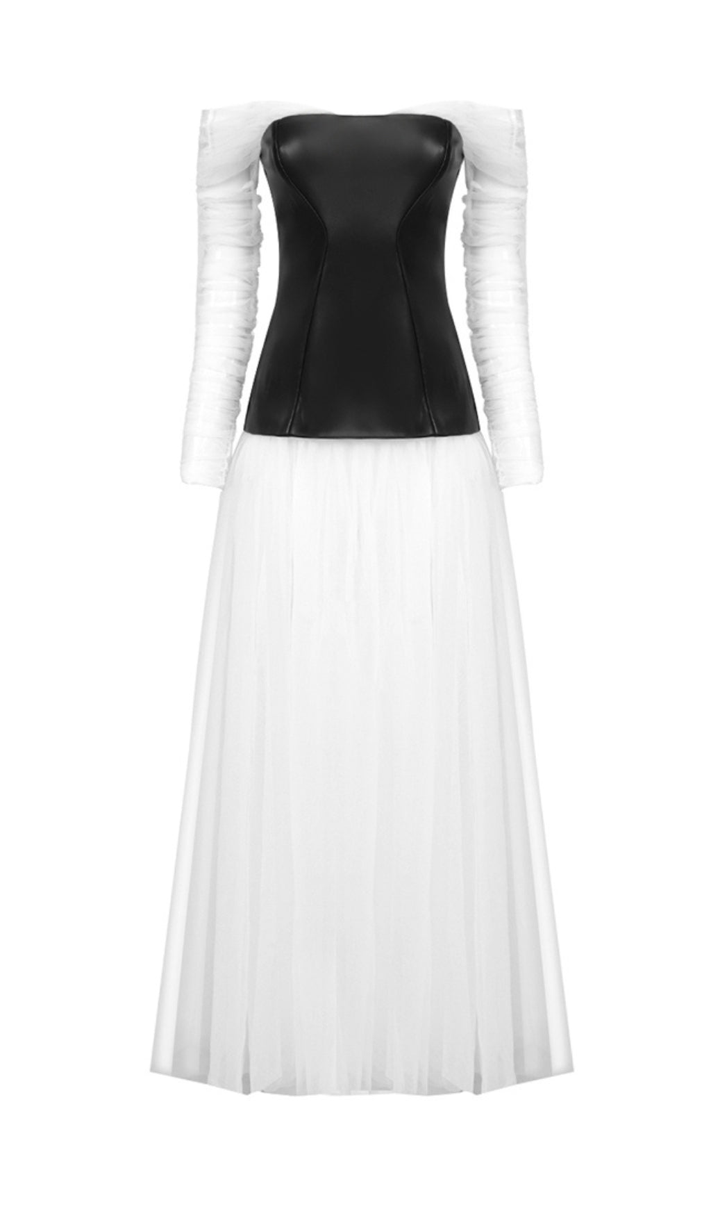 STRAPLESS MESH DOUBLE COLOR MATCHING MAXI DRESS