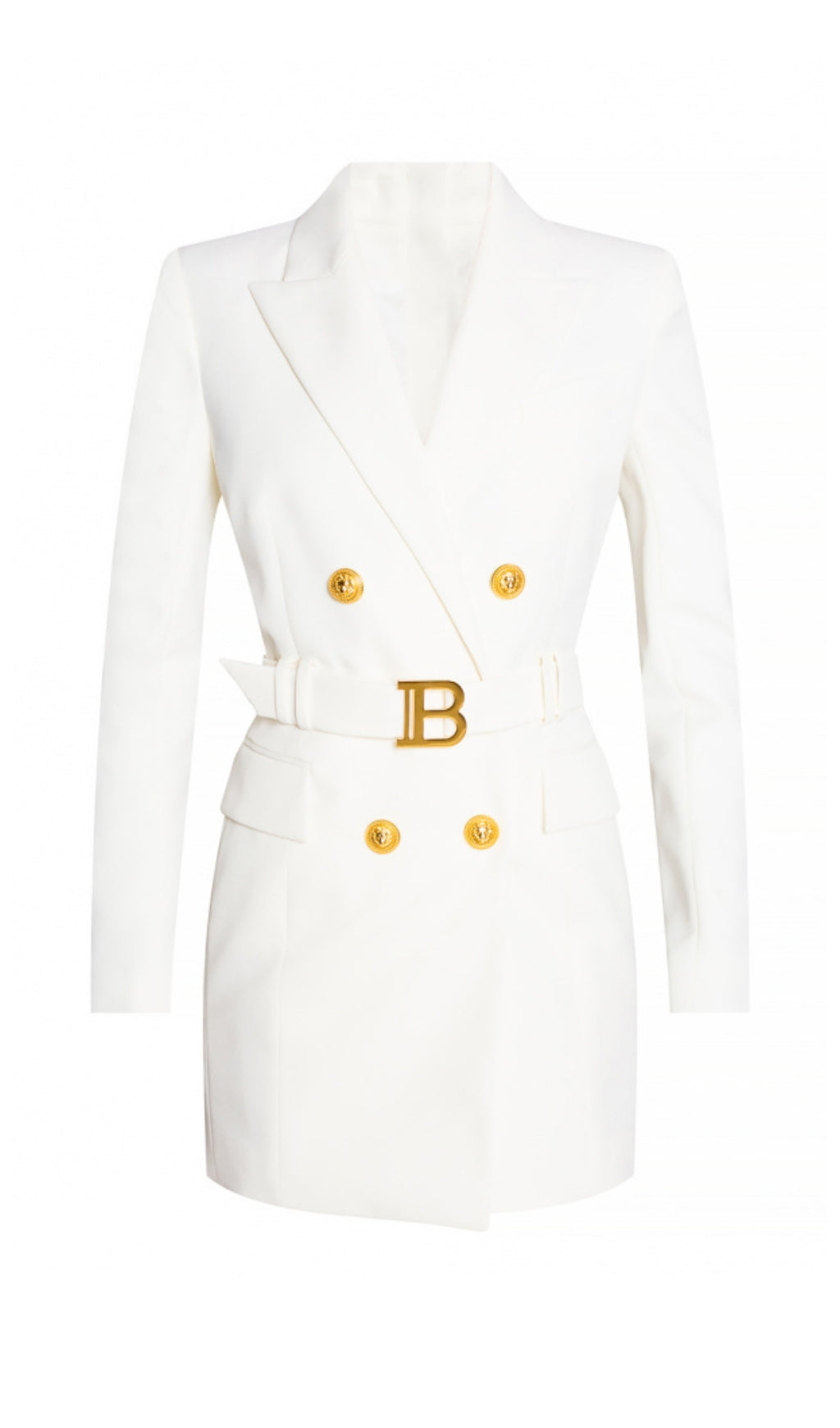 CREAM BELT METAL BUTTON MINI DRESS