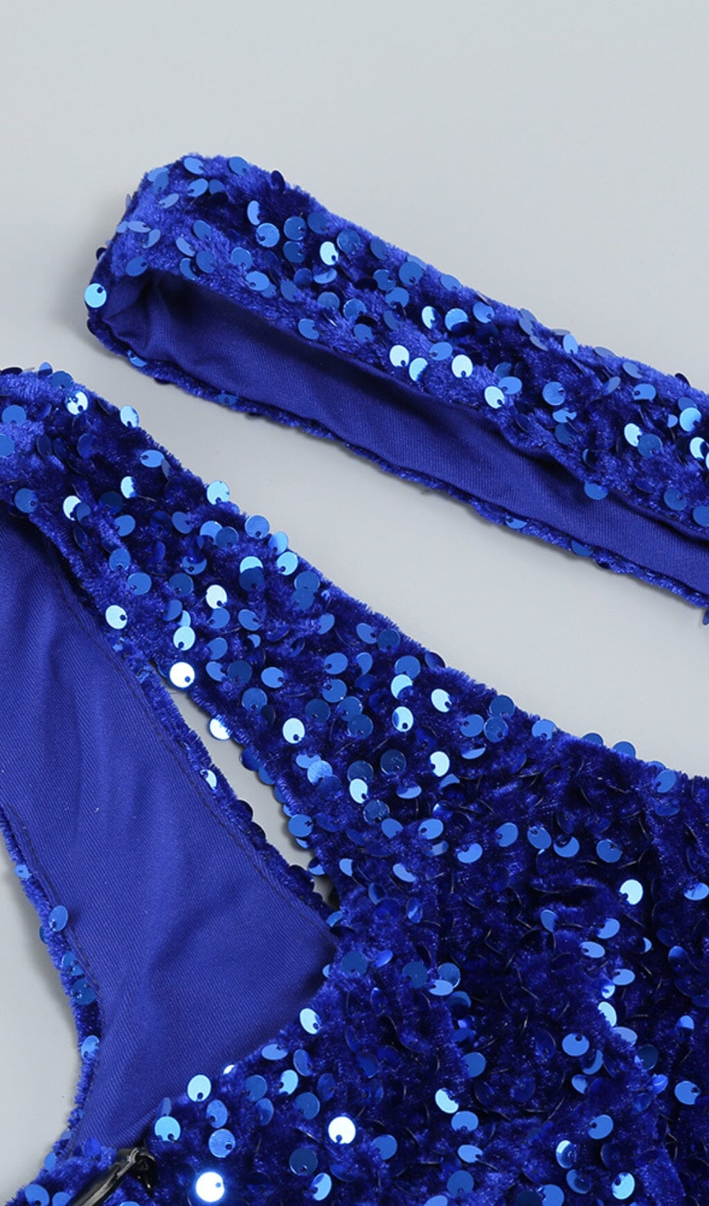 SEQUIN ONE SHOULDER MINI DRESS IN GALACTIC COBALT styleofcb 