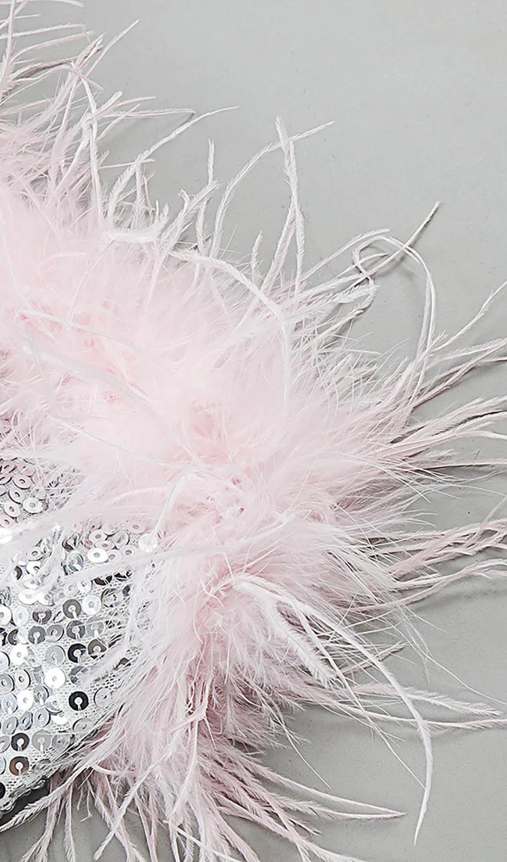 STRAP SILVER SEQUIN FEATHER MINI DRESS Dresses styleofcb 