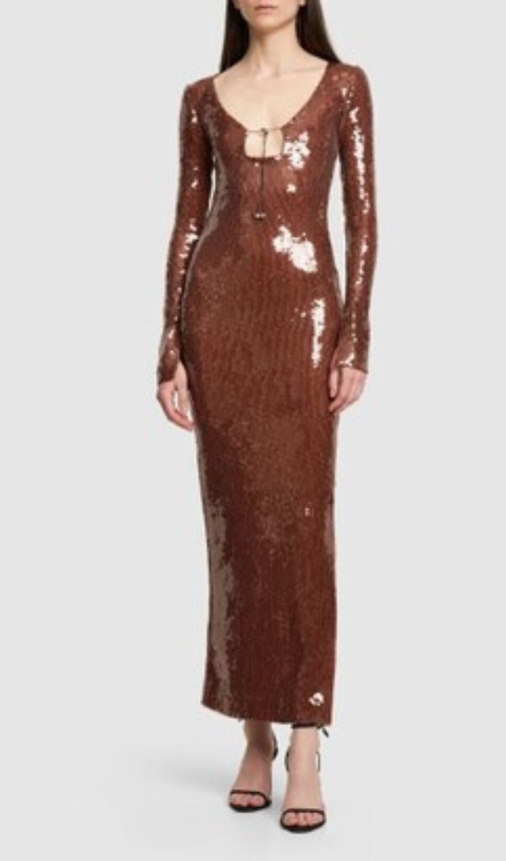BROWN CUT OUT SEQUIN MAXI DRESS