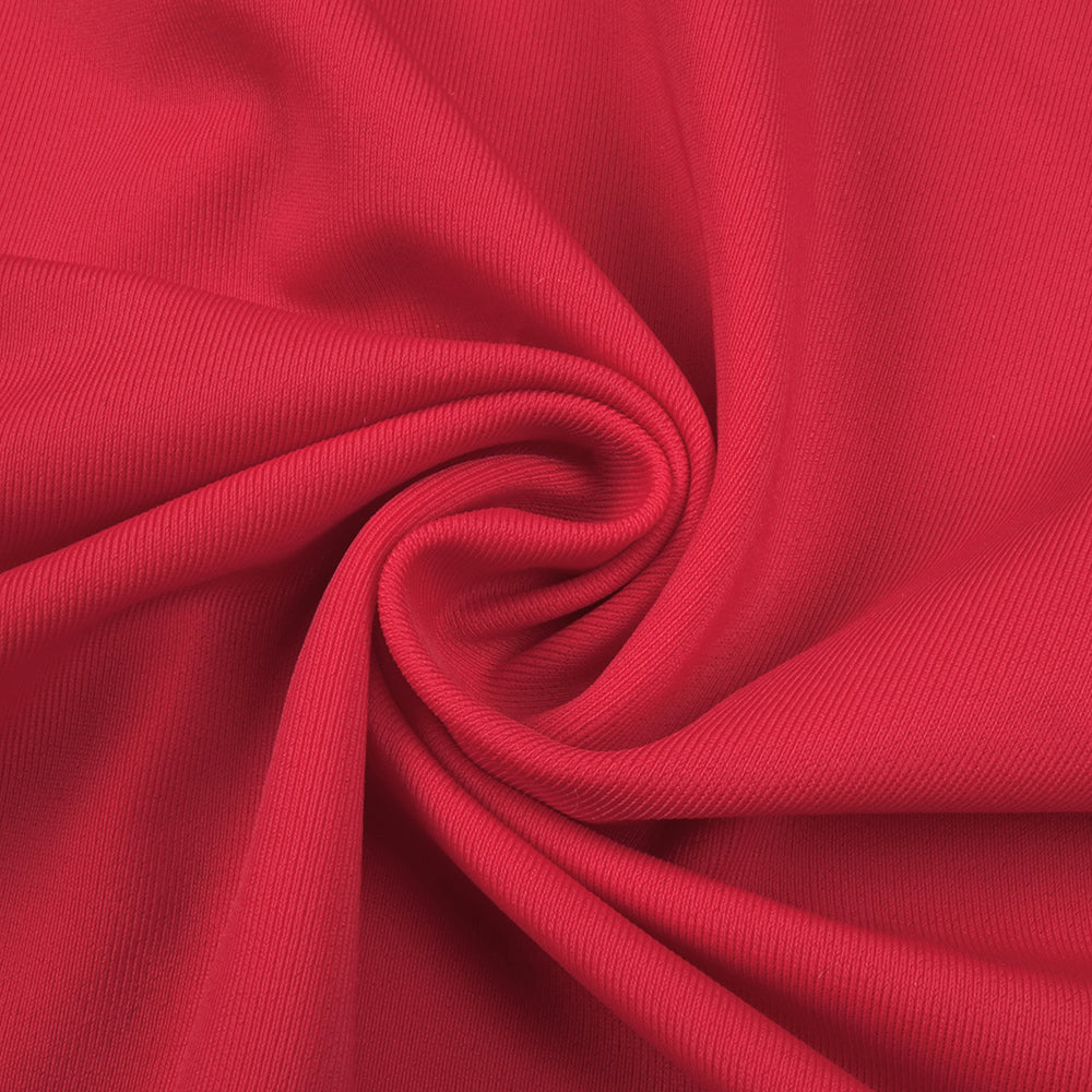 RED V-NECK LONG-SLEEVE SPLIT DRESS
