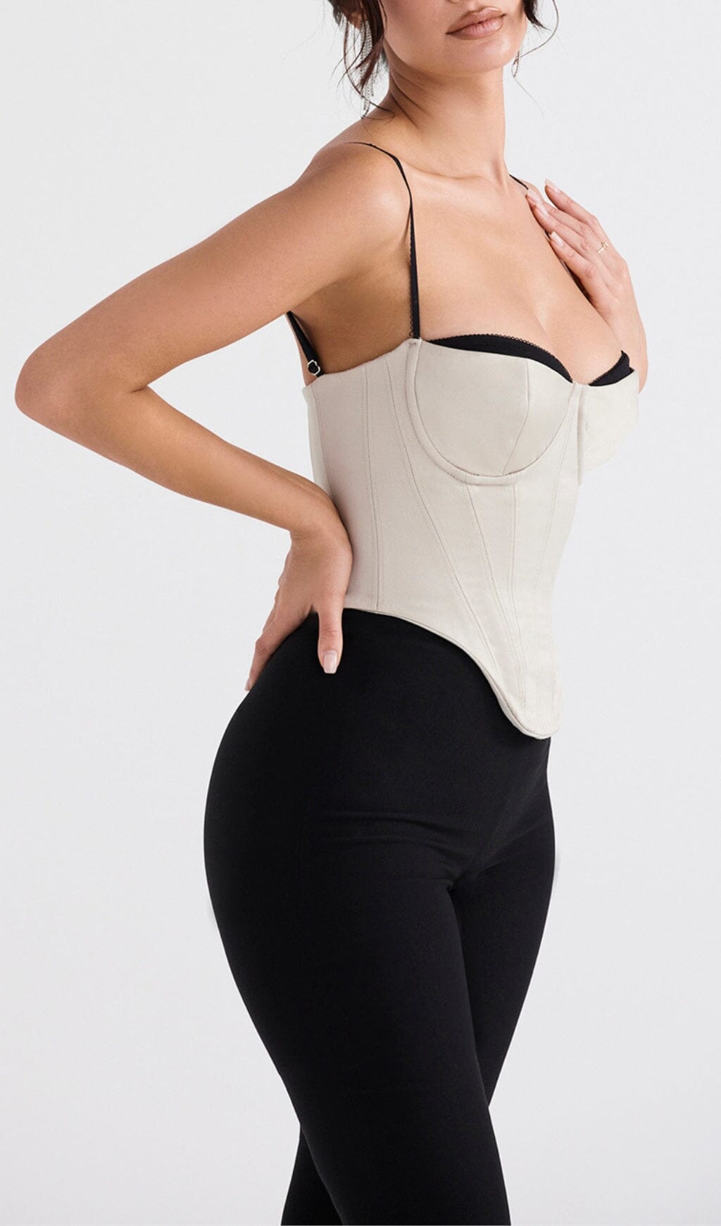 BEIGE SATIN UNDERWIRED CORSET styleofcb 