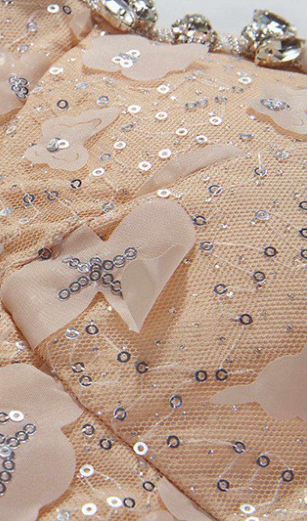 SEQUIN BUTTERFLY EMBELLISHED CRYSTAL MIDI DRESS styleofcb 