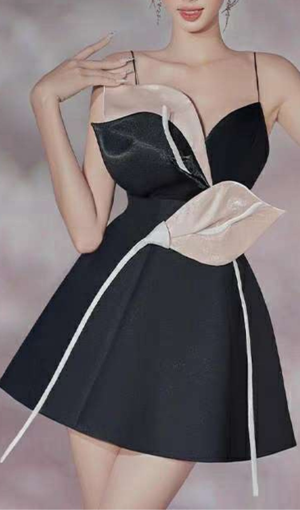 BLACK FLOWER STRAP CORSET MINI DRESS