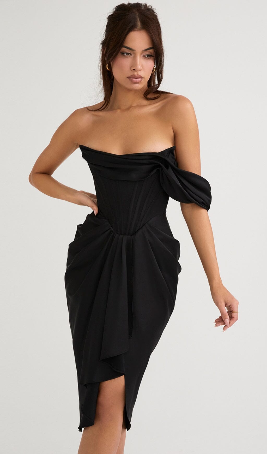 SATIN CORSET MIDI DRESS IN BLACK DREESES styleofcb 