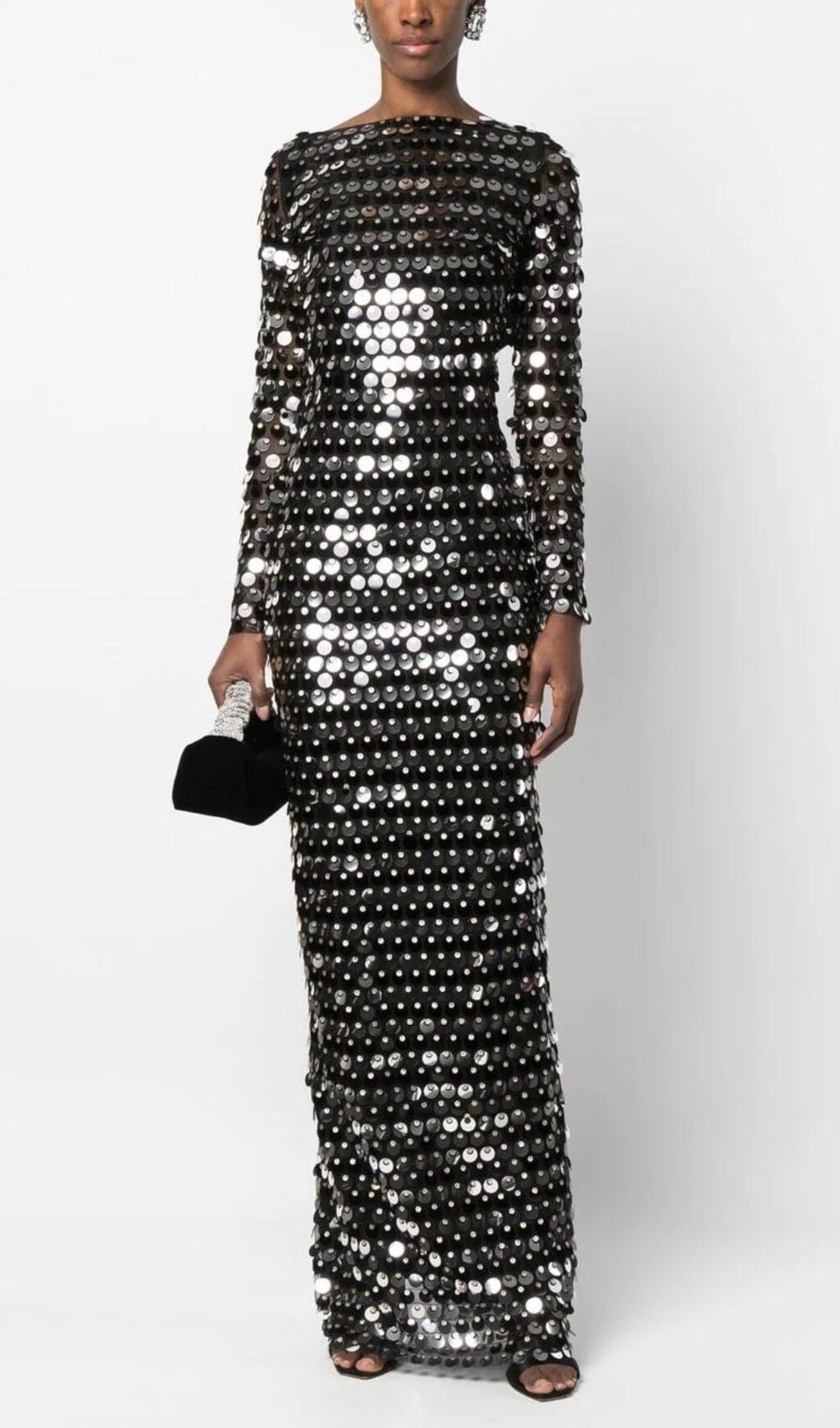 SEQUIN LONG SLEEVE MAXI DRESS IN BLACK styleofcb 