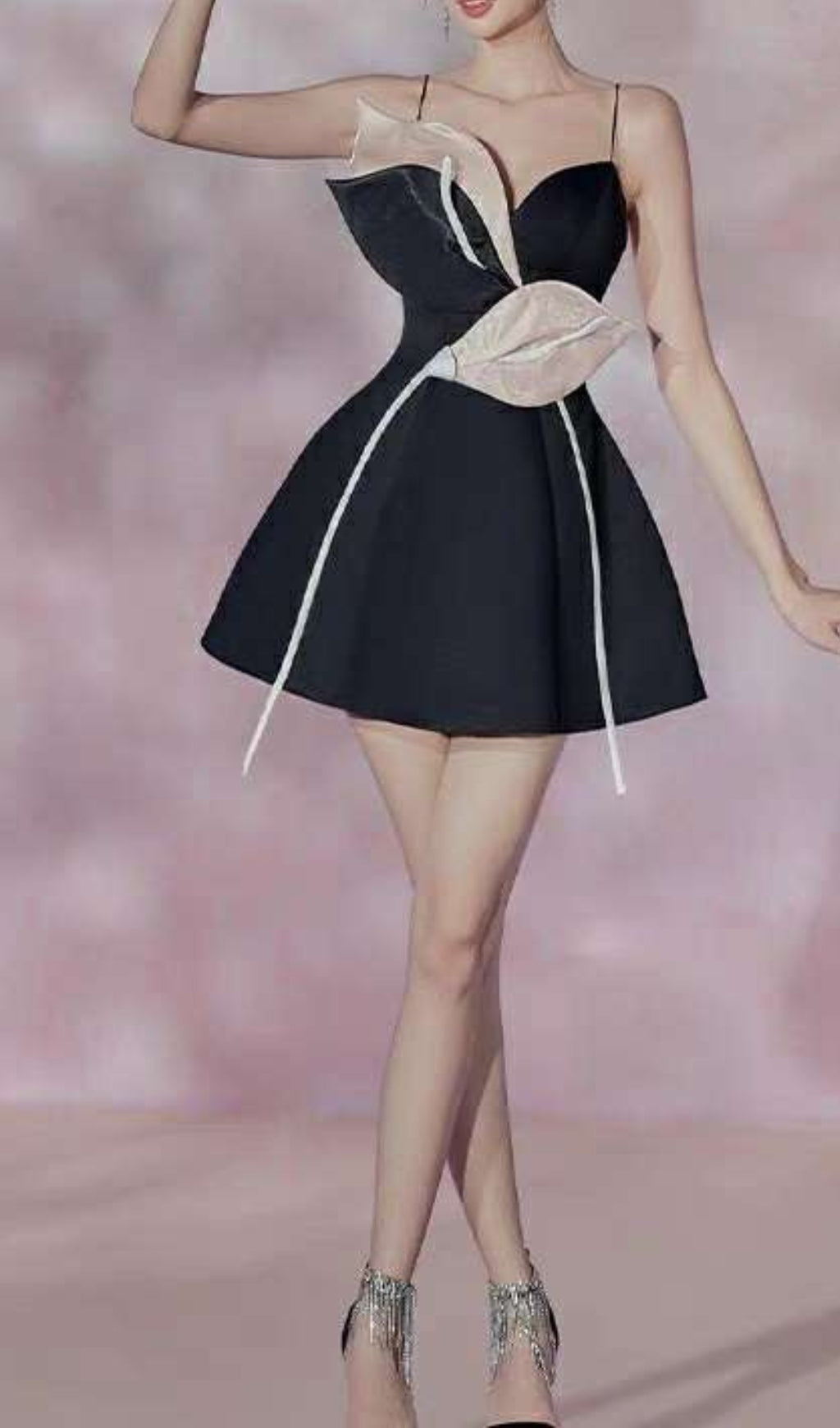 BLACK FLOWER STRAP CORSET MINI DRESS
