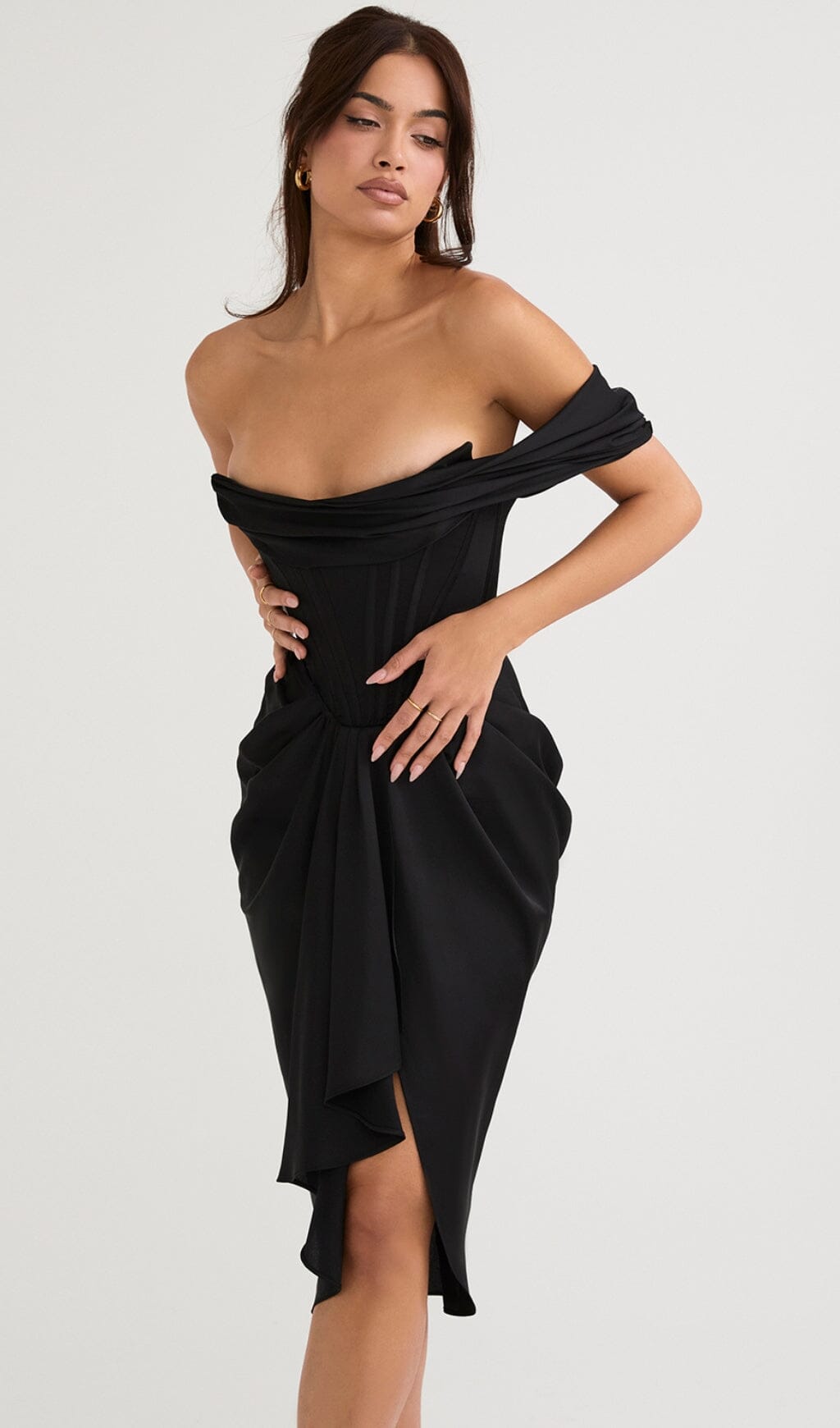 SATIN CORSET MIDI DRESS IN BLACK DREESES styleofcb 