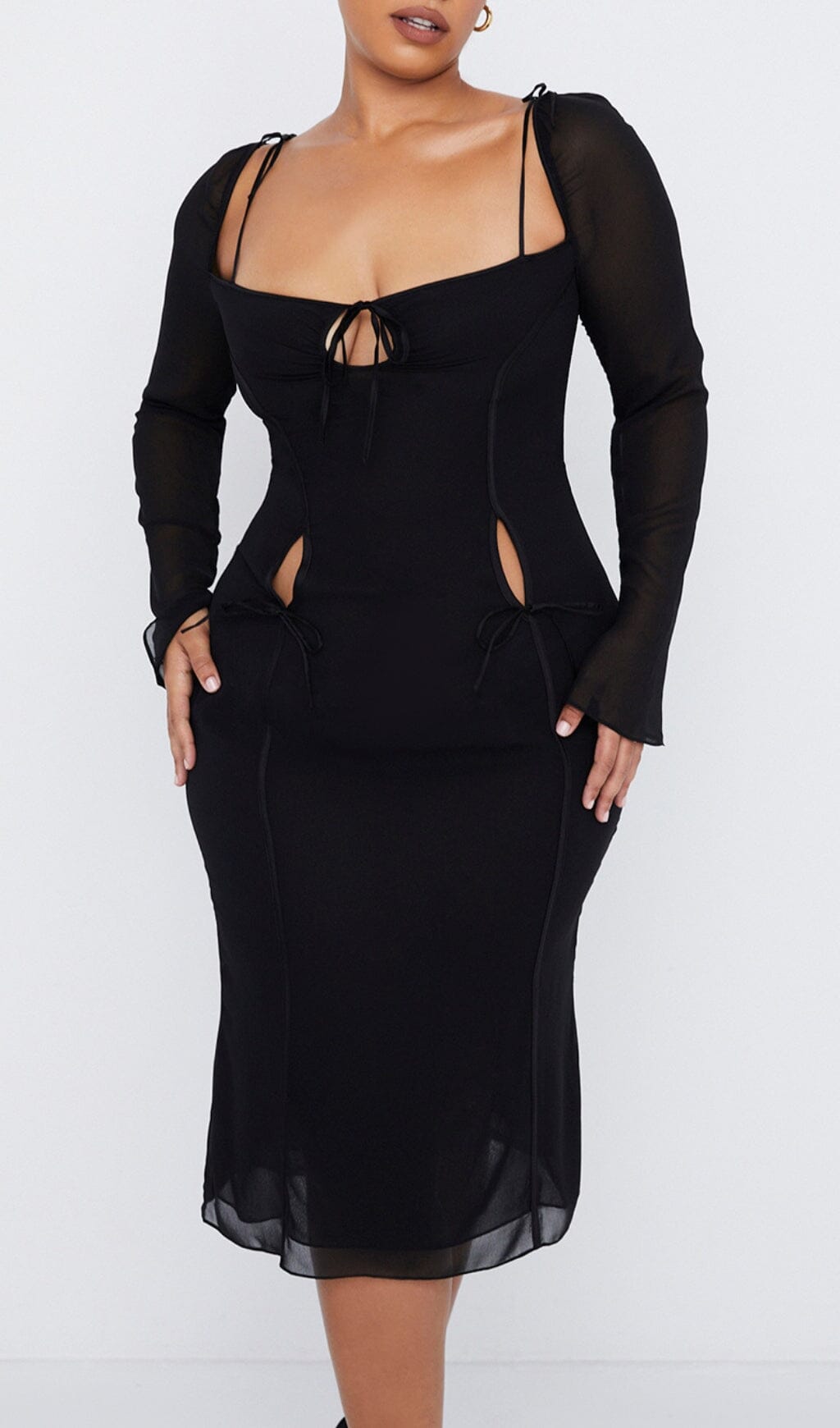 BLACK CUTOUT MIDI DRESS DREESES styleofcb 