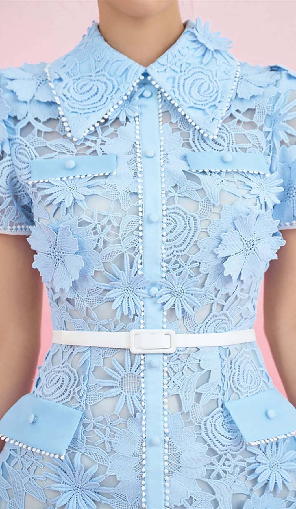 A-LINE FLORAL EMBROIDERY MINI DRESS IN BLUE DRESS STYLE OF CB 