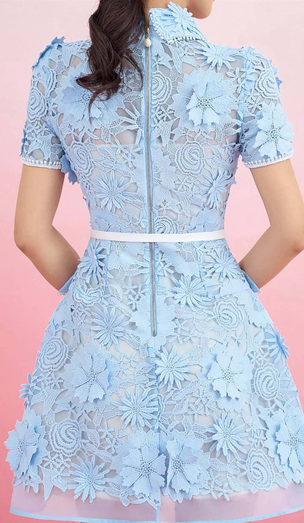 A-LINE FLORAL EMBROIDERY MINI DRESS IN BLUE DRESS STYLE OF CB 