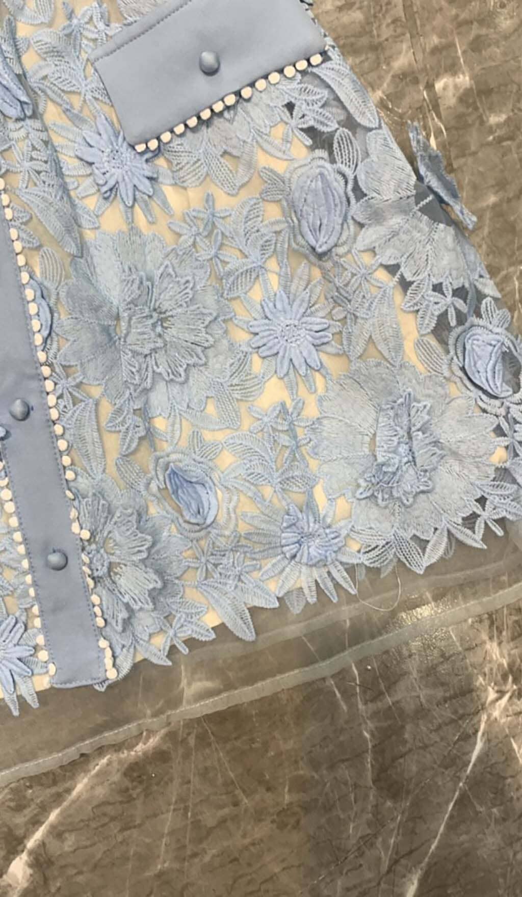 A-LINE FLORAL EMBROIDERY MINI DRESS IN BLUE DRESS STYLE OF CB 
