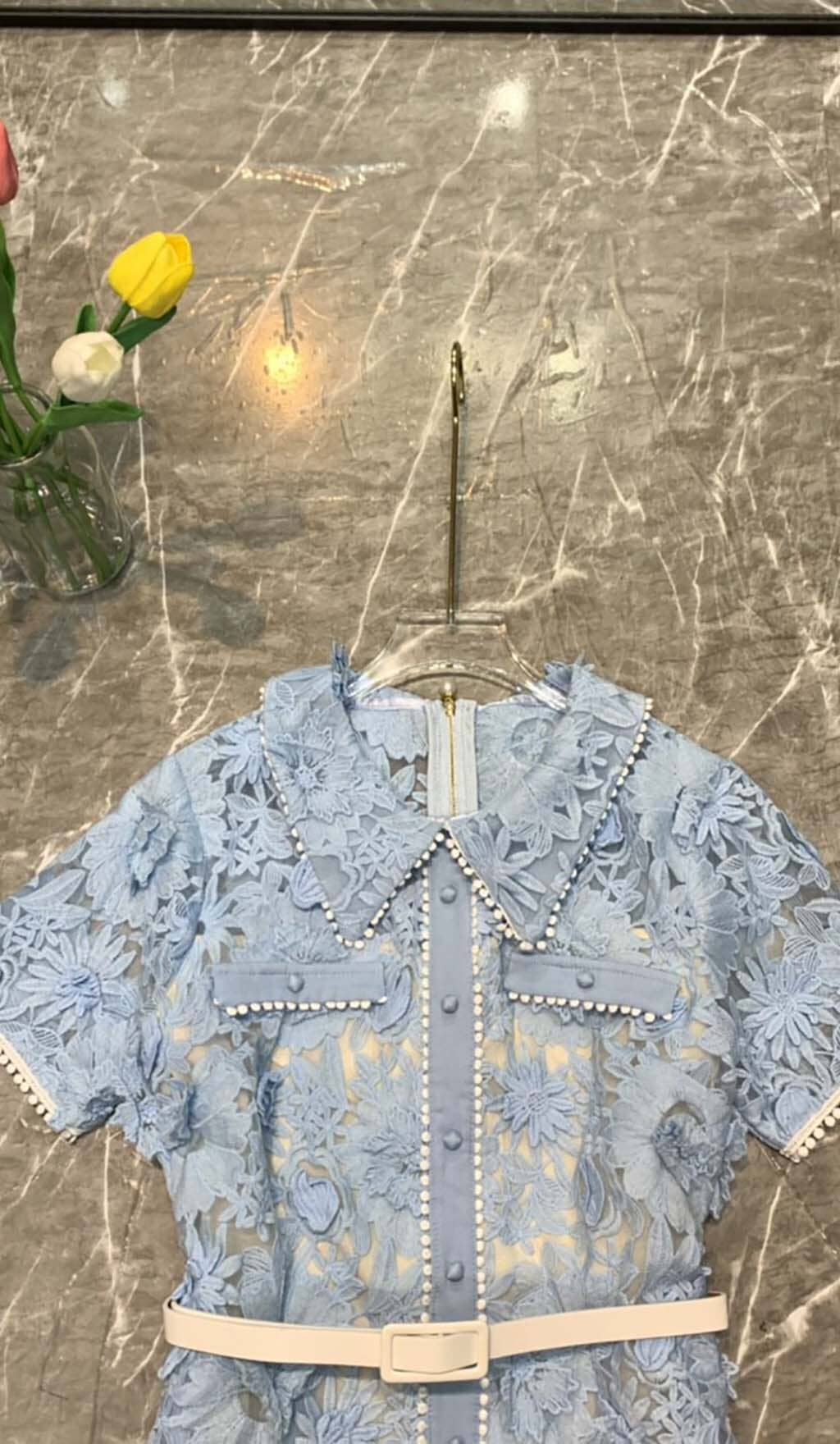 A-LINE FLORAL EMBROIDERY MINI DRESS IN BLUE DRESS STYLE OF CB 