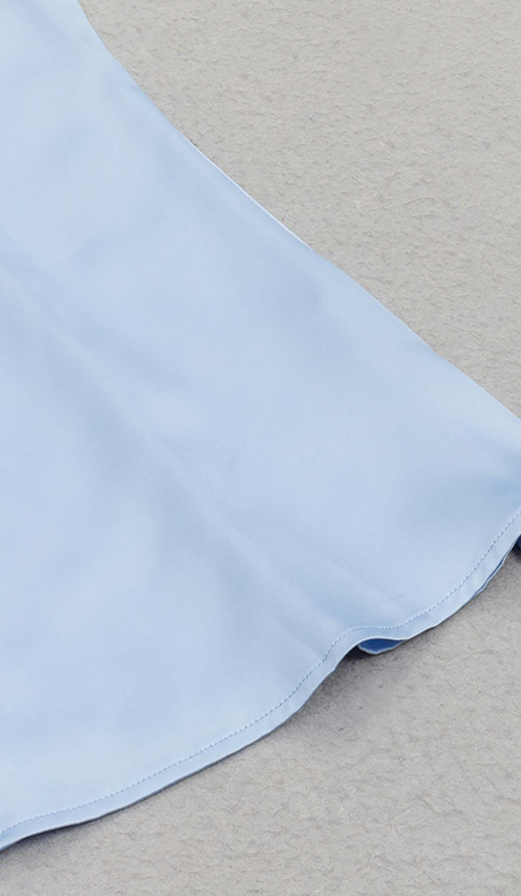 BANDEAU SATIN SLIT MIDI DRESS IN SKY BLUE