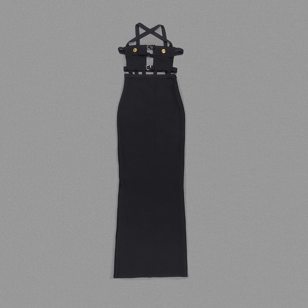 BLACK BUSTIER CUT OUT BANDAGE GOWN