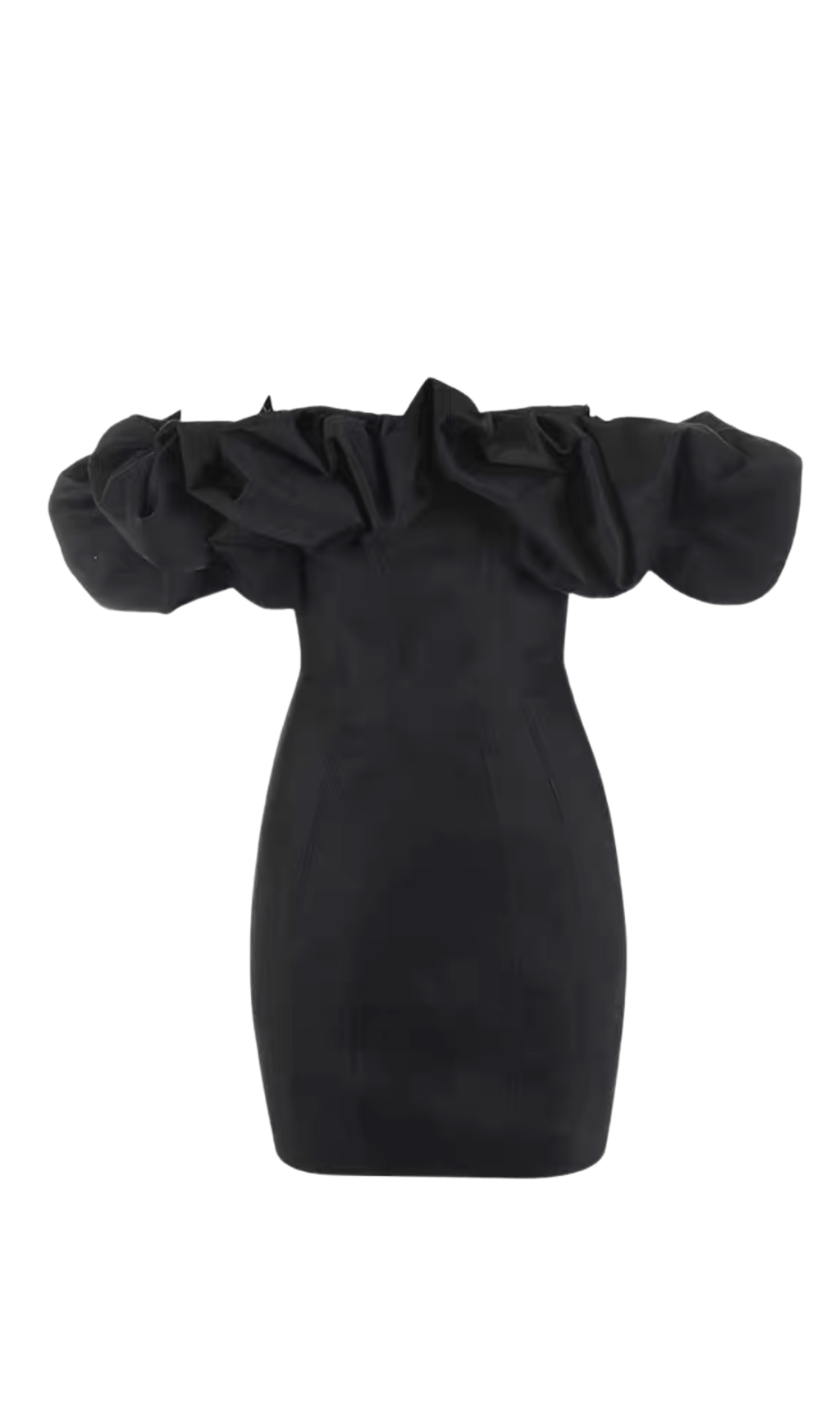 BLACK SATIN RUFFLE STRAPLESS DRESS ohmogo BLACK XS 