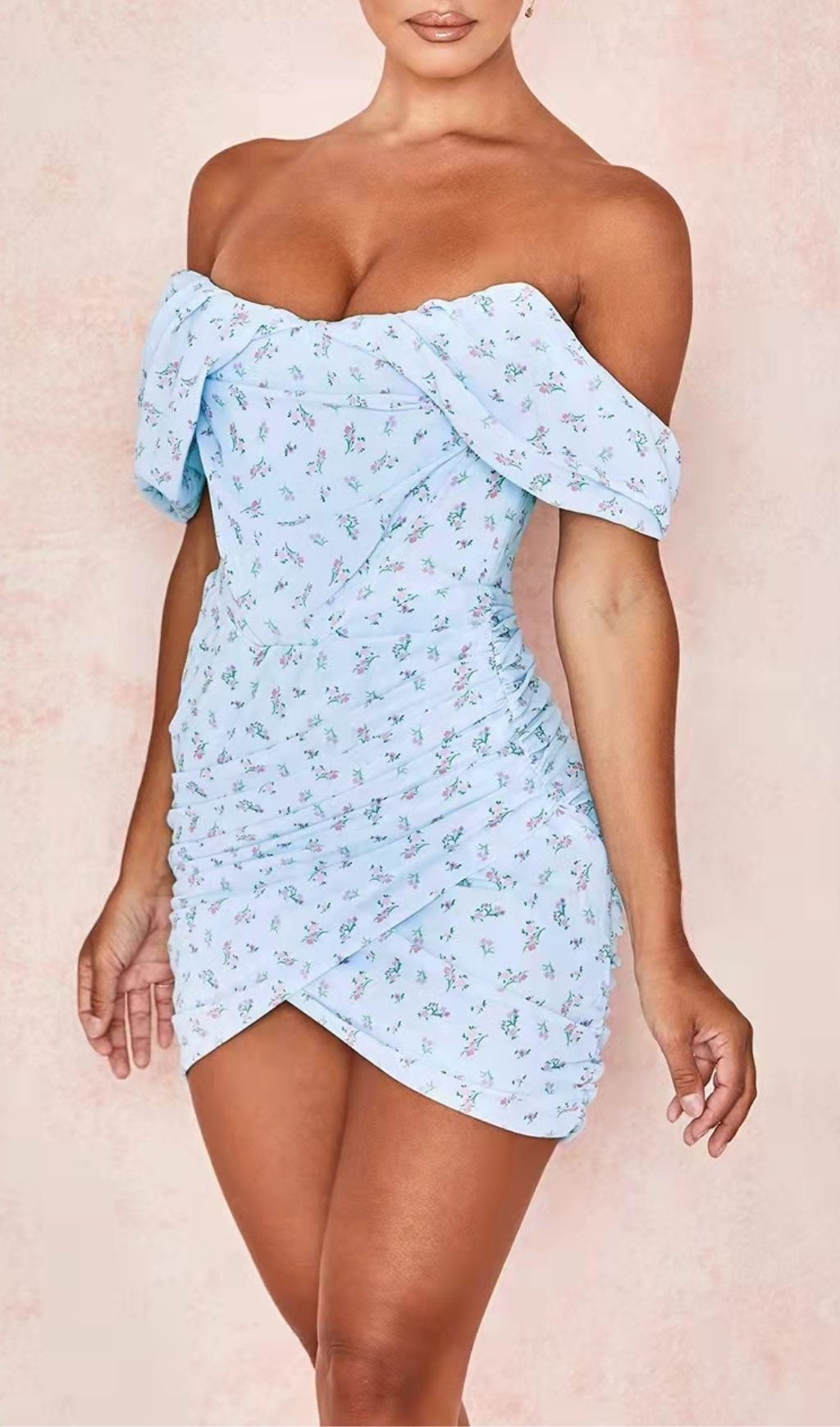 BLUE FLORAL DRAPED CORSET MINI DRESS Dresses styleofcb 