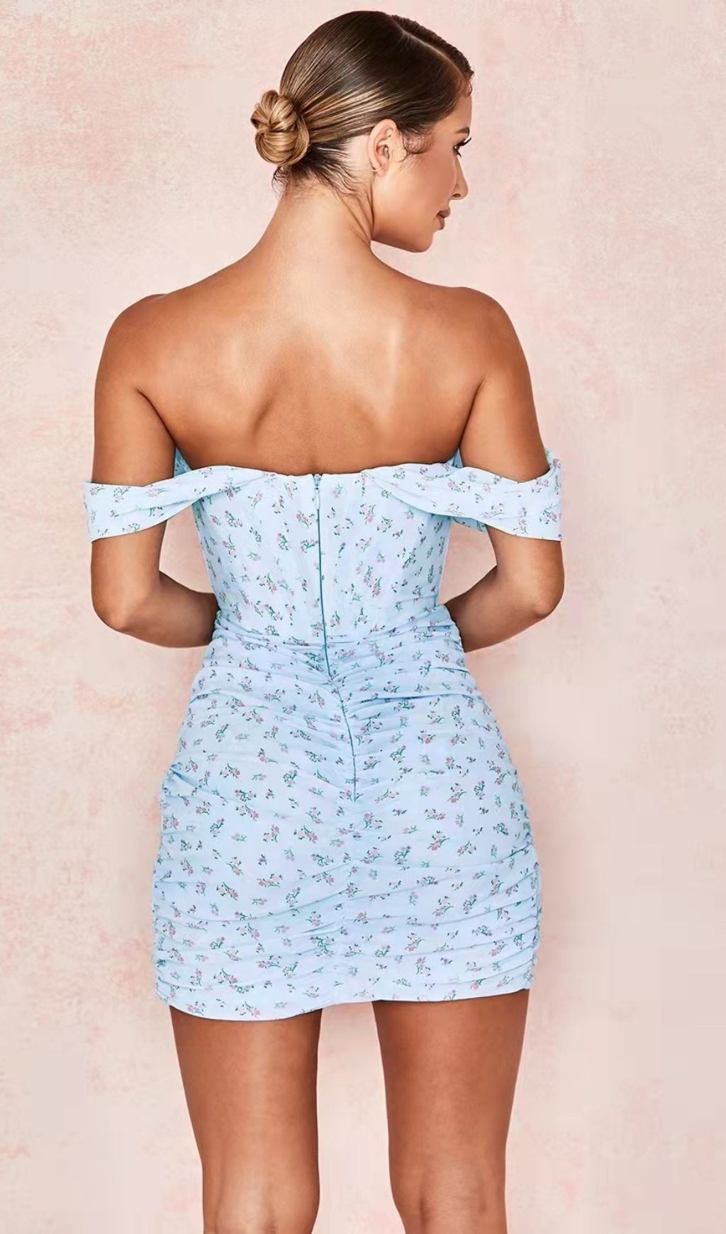 BLUE FLORAL DRAPED CORSET MINI DRESS Dresses styleofcb 