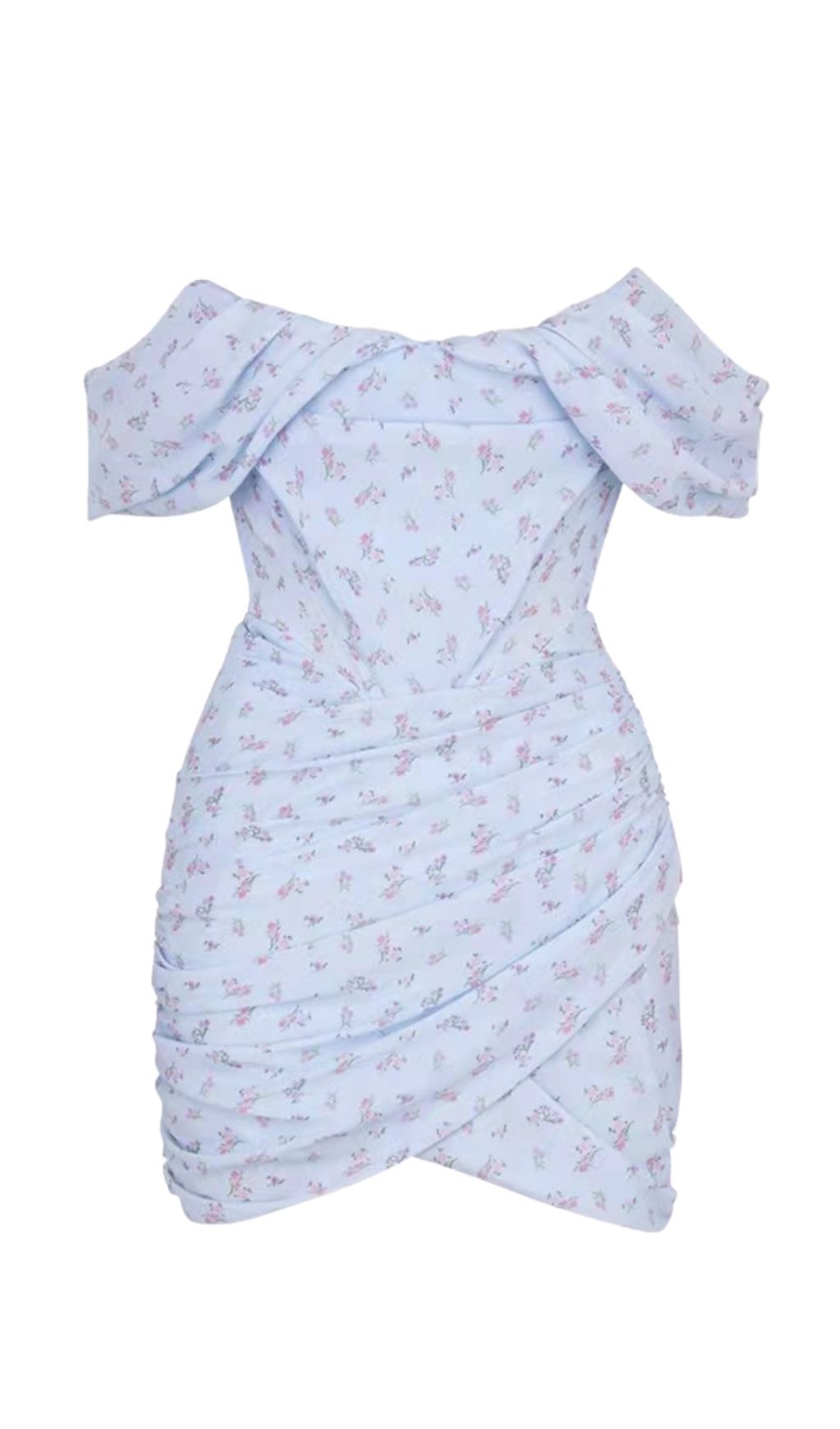 BLUE FLORAL DRAPED CORSET MINI DRESS Dresses styleofcb 