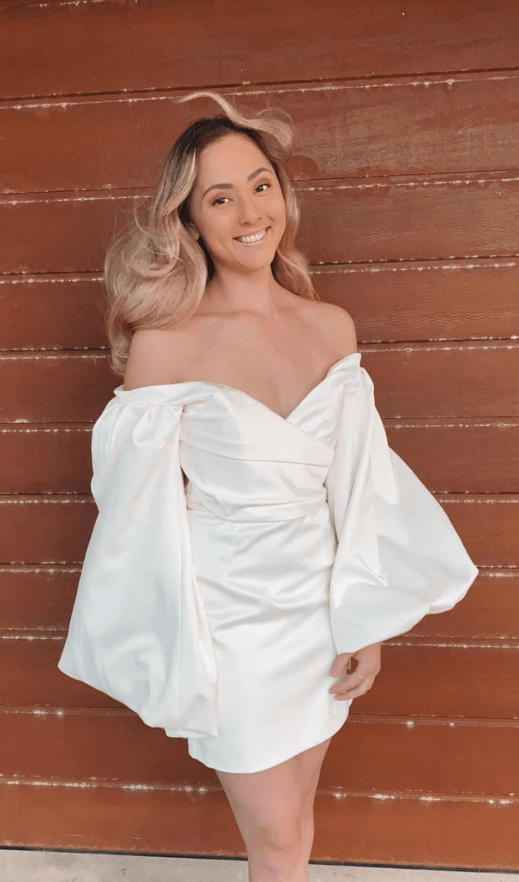 BUBBLE LONG SLEEVE MINI DRESS IN IVORY