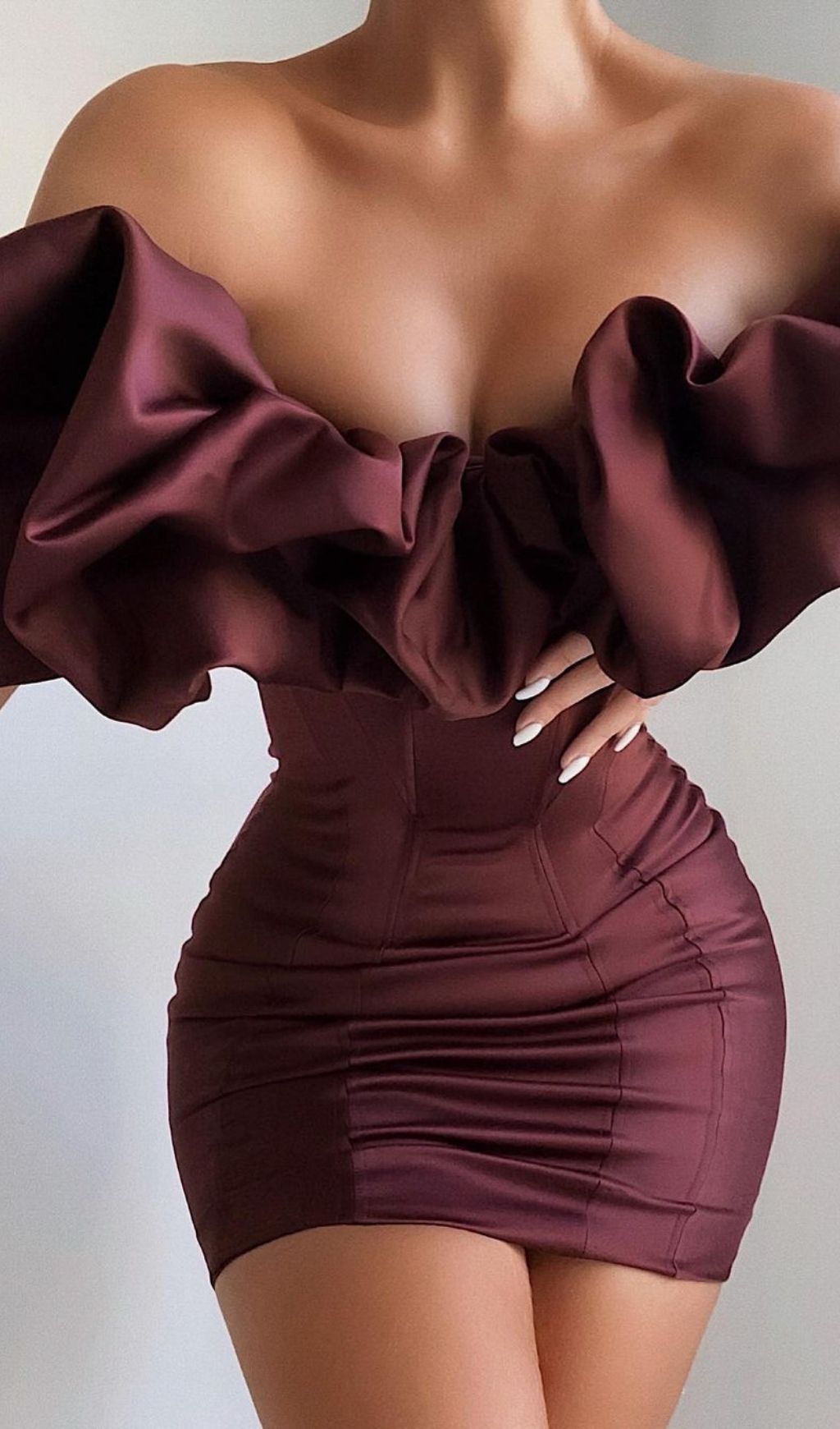 BURGUNDY SATIN RUFFLE STRAPLESS DRESS Dresses styleofcb 