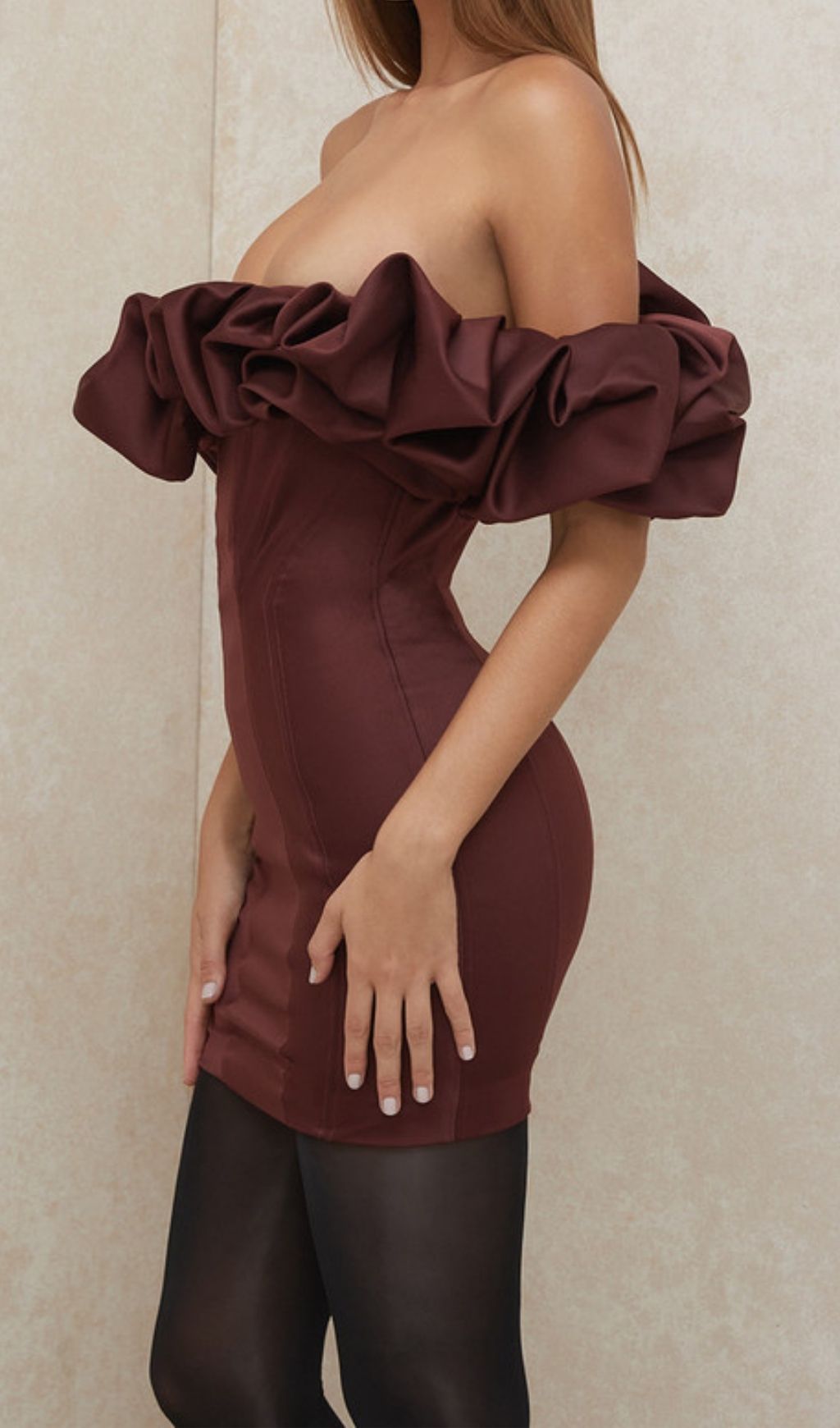 BURGUNDY SATIN RUFFLE STRAPLESS DRESS Dresses styleofcb 