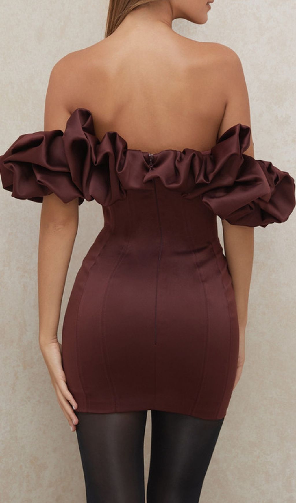 BURGUNDY SATIN RUFFLE STRAPLESS DRESS Dresses styleofcb 