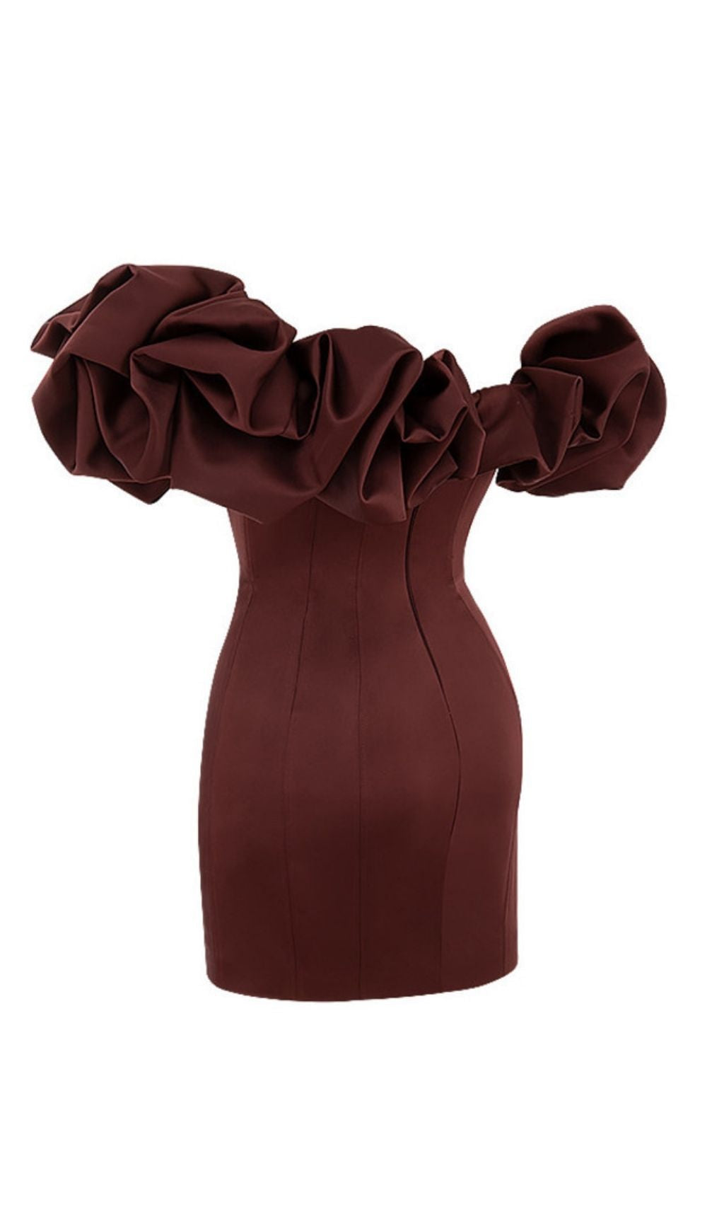 BURGUNDY SATIN RUFFLE STRAPLESS DRESS Dresses styleofcb 