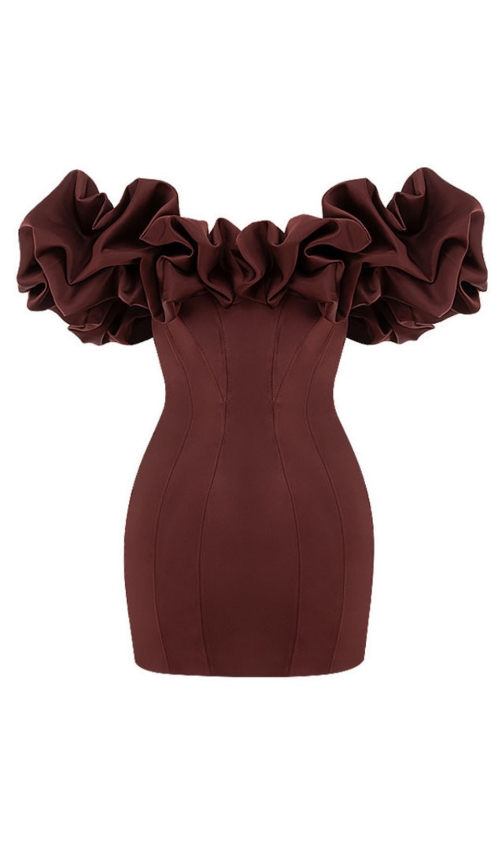 BURGUNDY SATIN RUFFLE STRAPLESS DRESS Dresses styleofcb BURGUNDY XS 