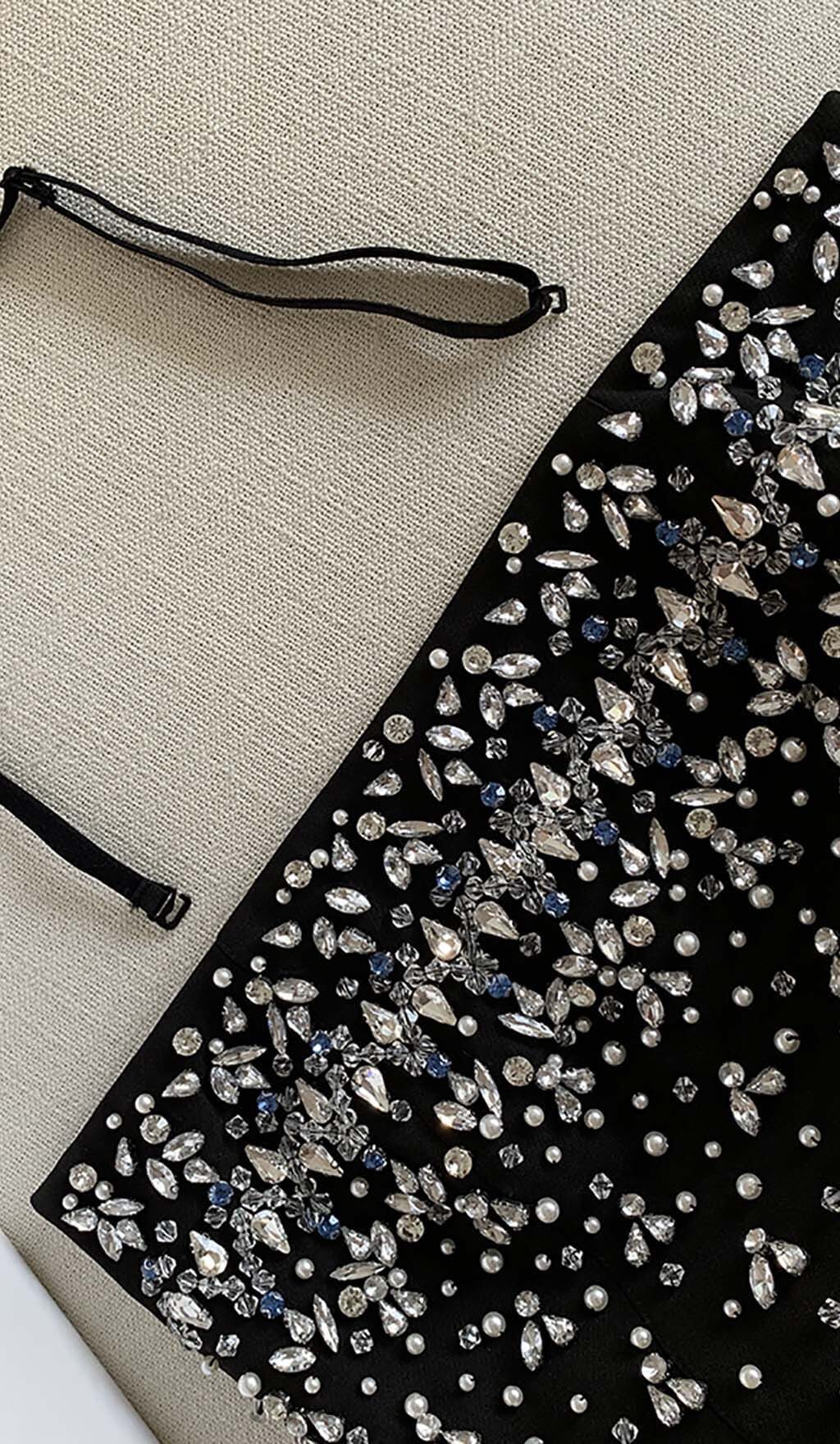 CRYSTAL BEADING STRAPLESS MINI DRESS IN BLACK DRESS styleofcb 