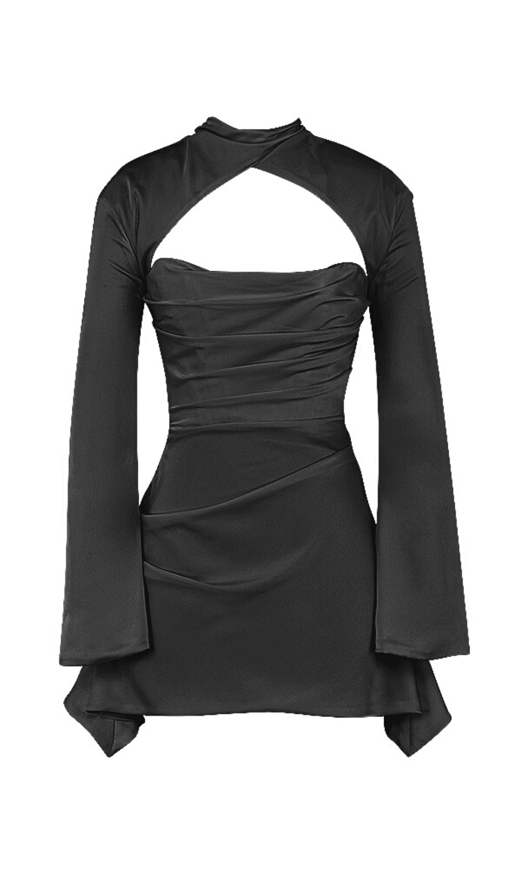 CUT OUT DRAPED MINI DRESS IN BLACK Dresses styleofcb 