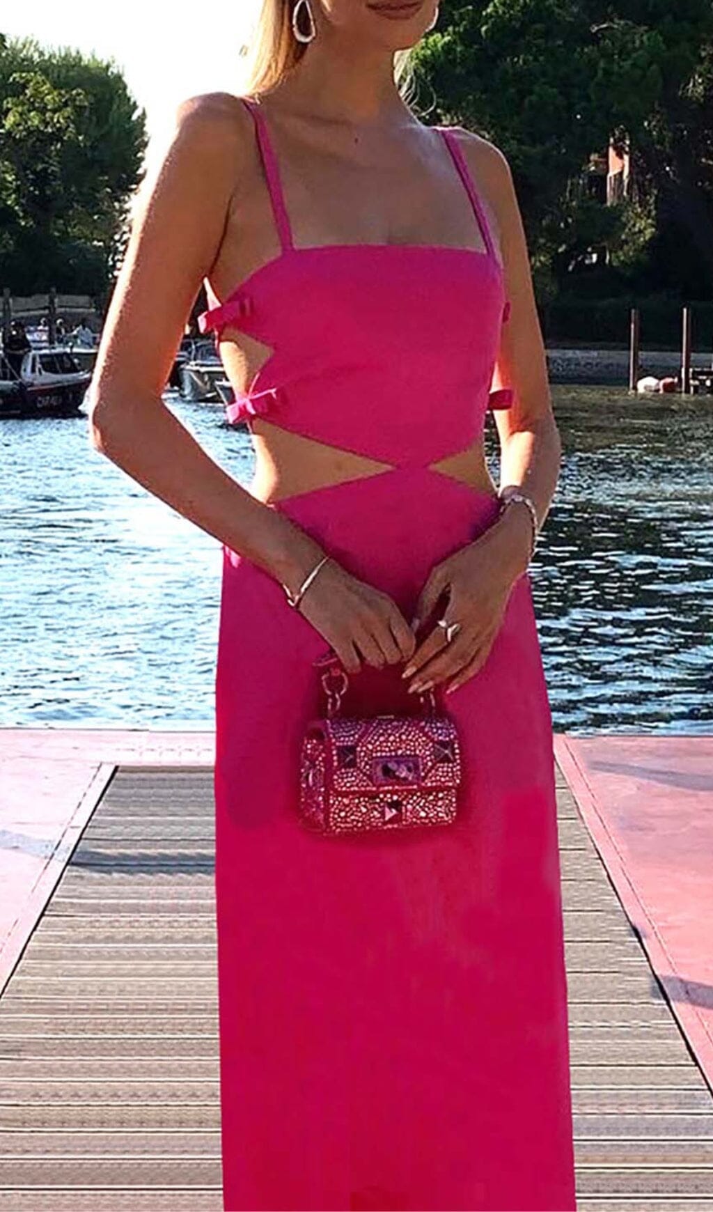 CUT-OUT STRAPPY MIDI DRESS IN PINK DRESS sis label 