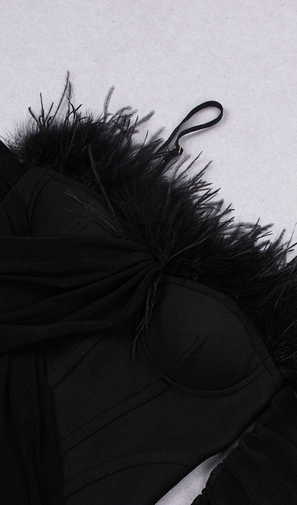 FEATHER LONG SLEEVE BANDAGE MINI DRESS IN BLACK Dresses styleofcb 